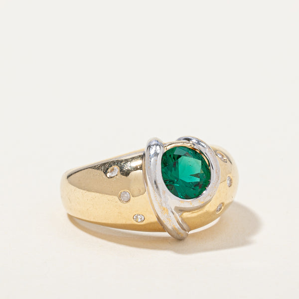 Synthetic Emerald & Natural Diamond Ring | 0.95ct, 0.06ctw | SZ 7 |