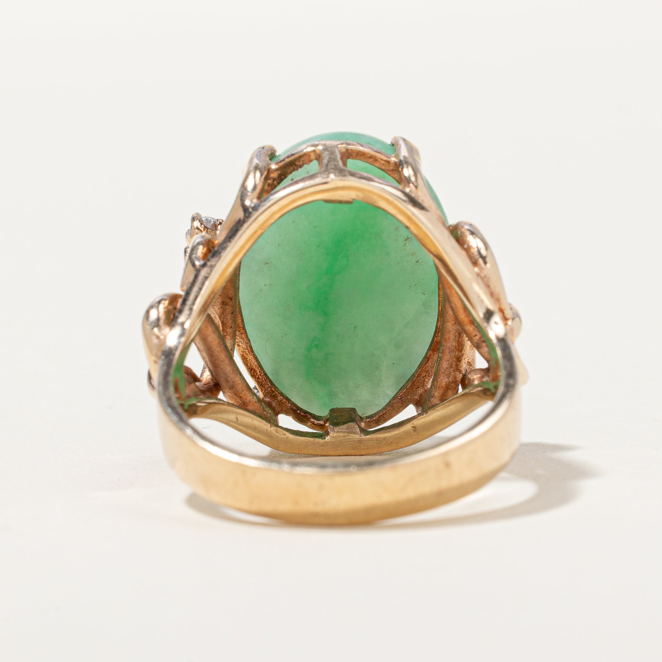 Jade & Diamond Cocktail Ring | 11.00ct, 0.08ctw | SZ 8 |