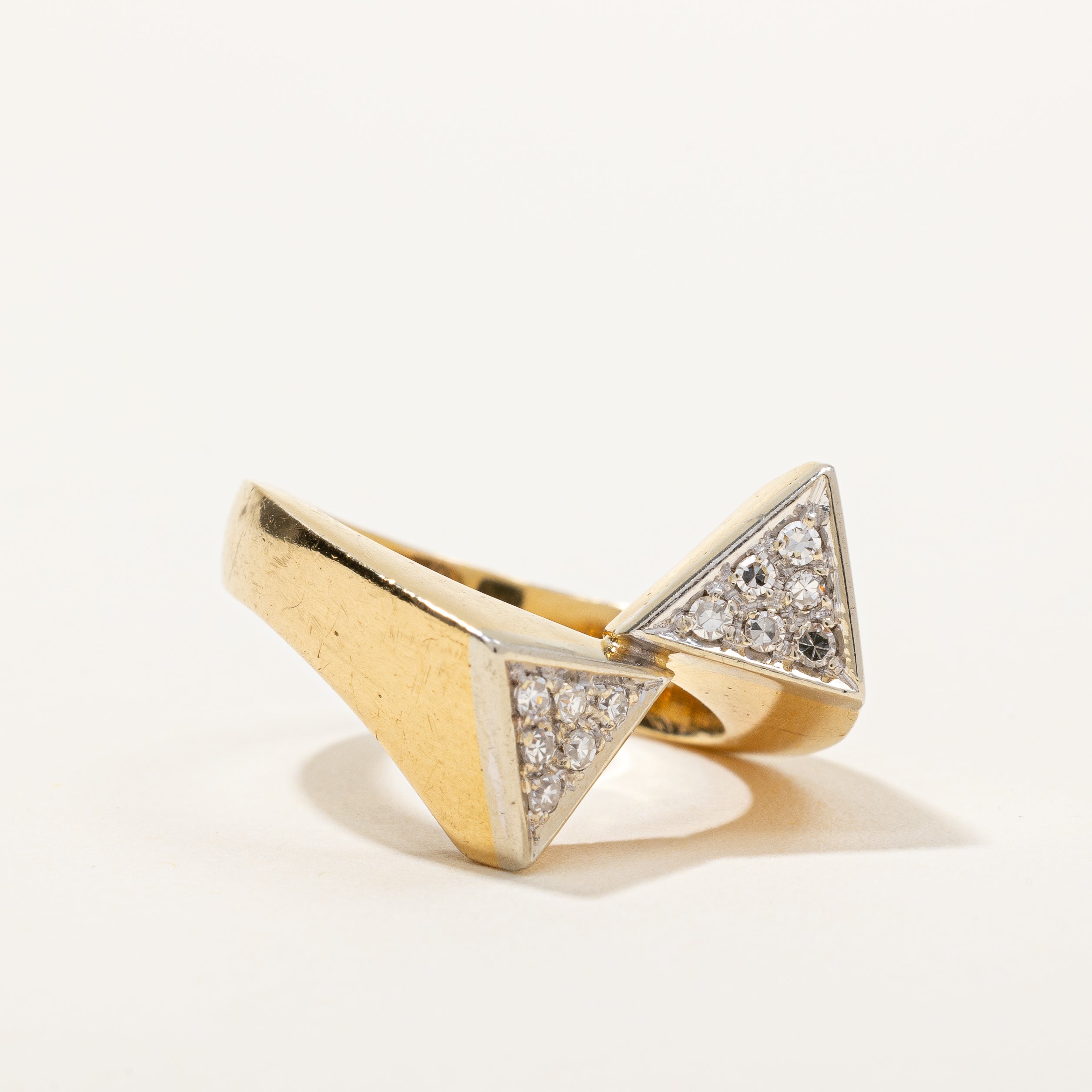 Bypass Pave Triangle Cocktail Ring | 0.18ctw | SZ 7.25 |