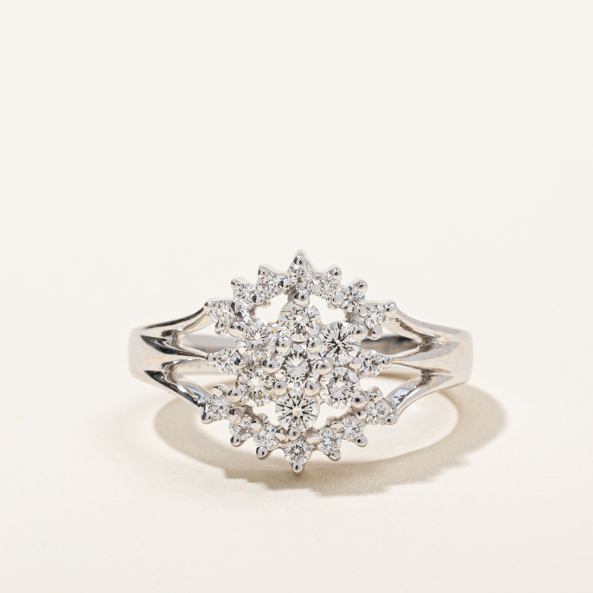 Split Shank Diamond Floral Cluster Cocktail Ring | 0.71 ctw, SZ 6 |