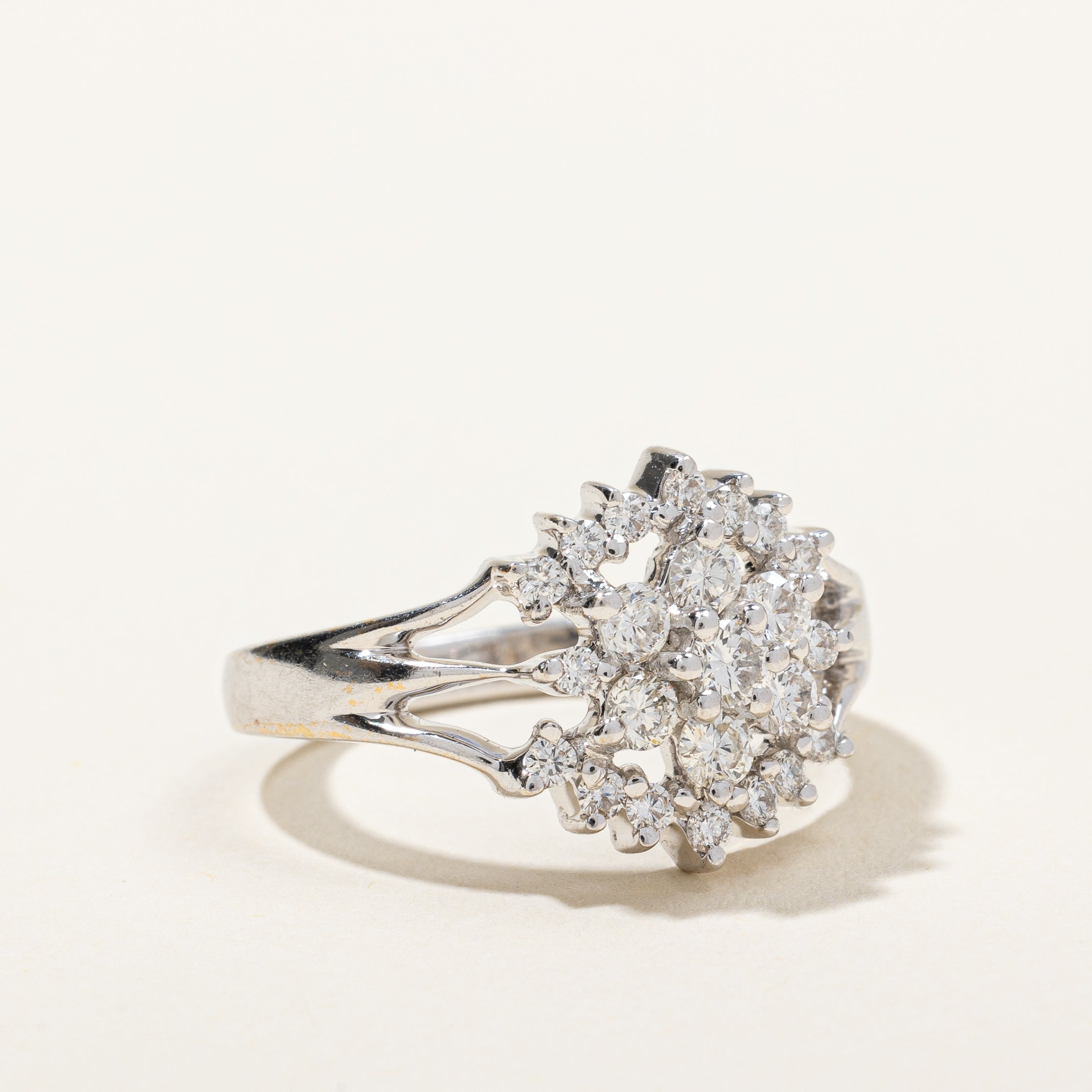 Split Shank Diamond Floral Cluster Cocktail Ring | 0.71 ctw, SZ 6 |