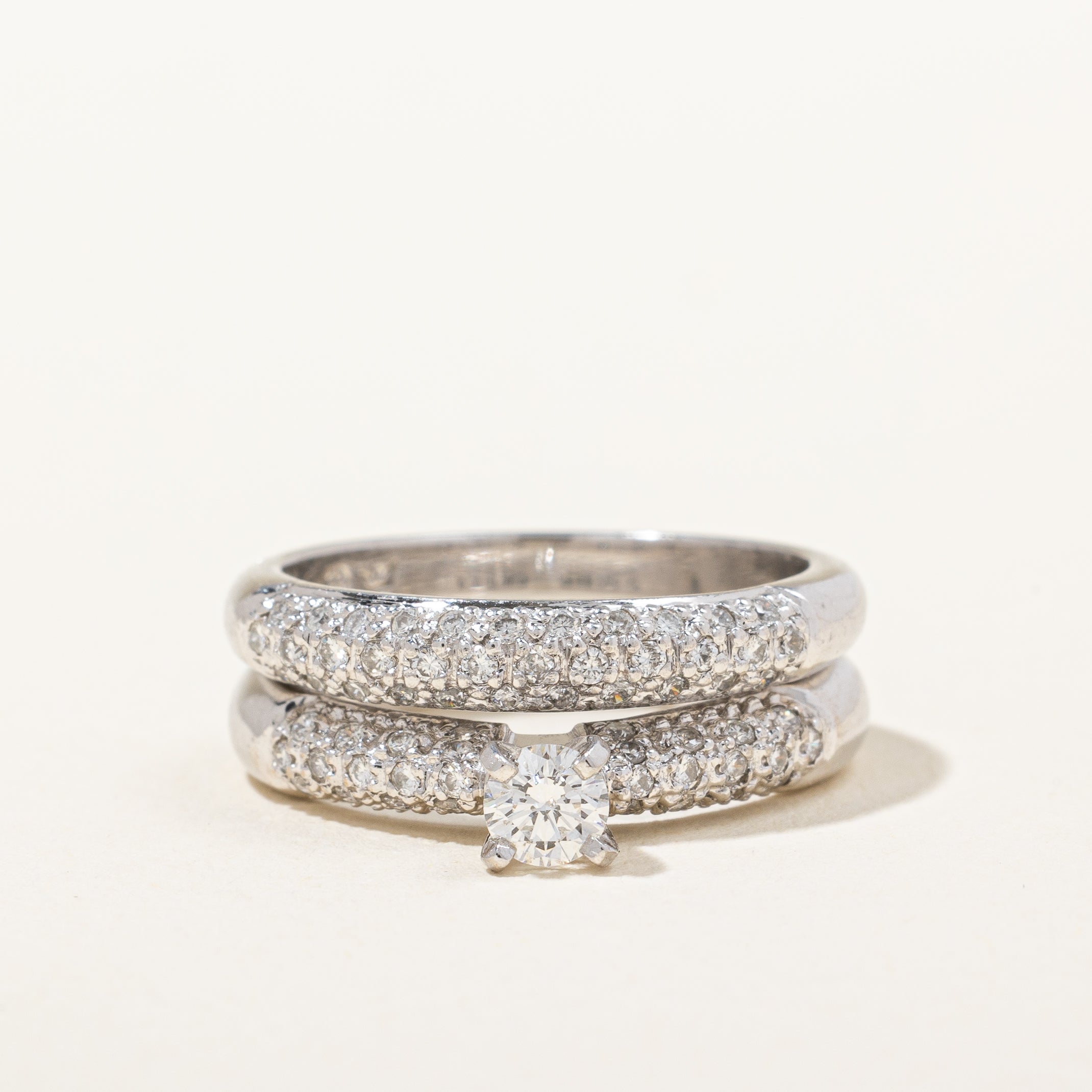 Platinum Pave Diamond Wedding Set | 0.85ctw | SZ 5.75 |