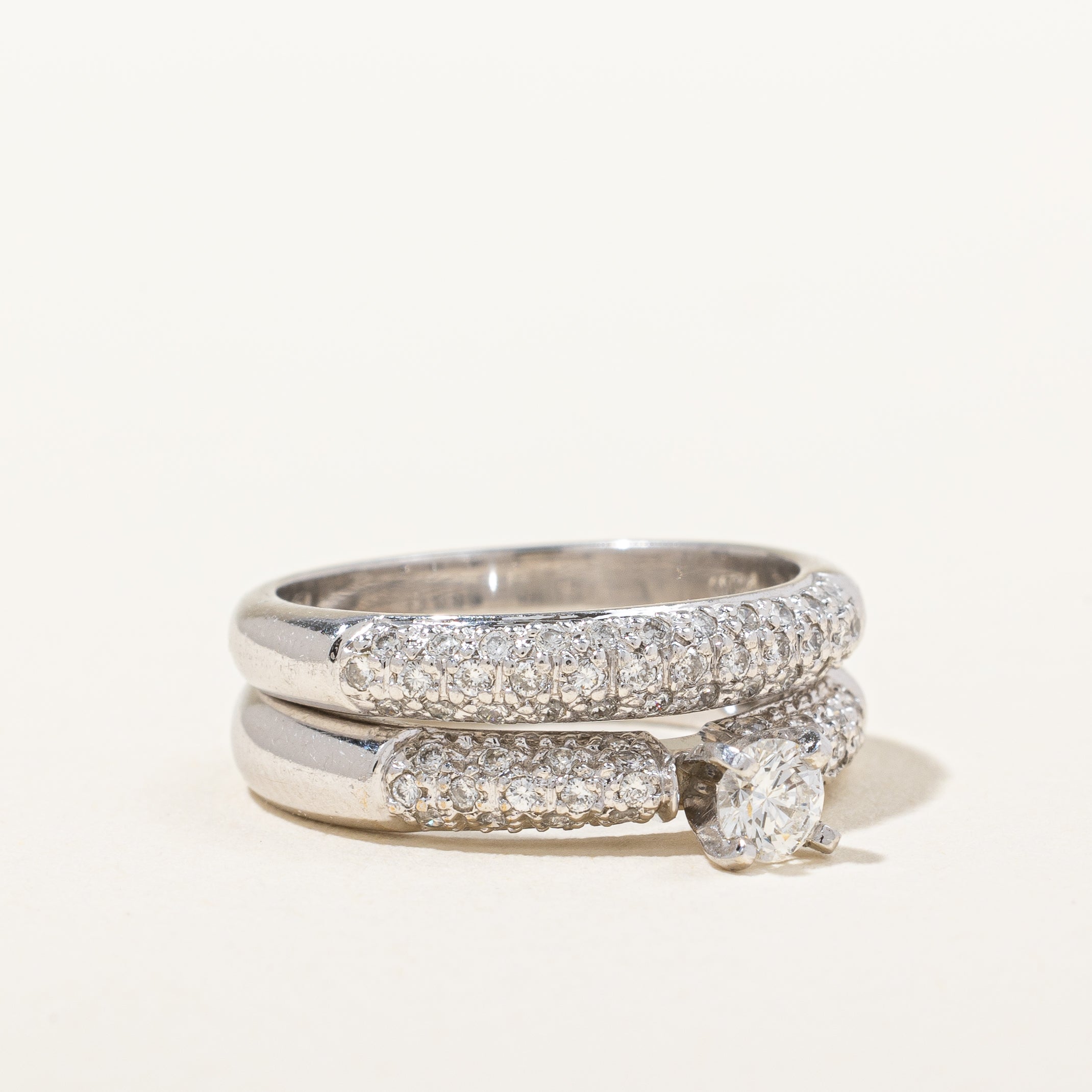 Platinum Pave Diamond Wedding Set | 0.85ctw | SZ 5.75 |