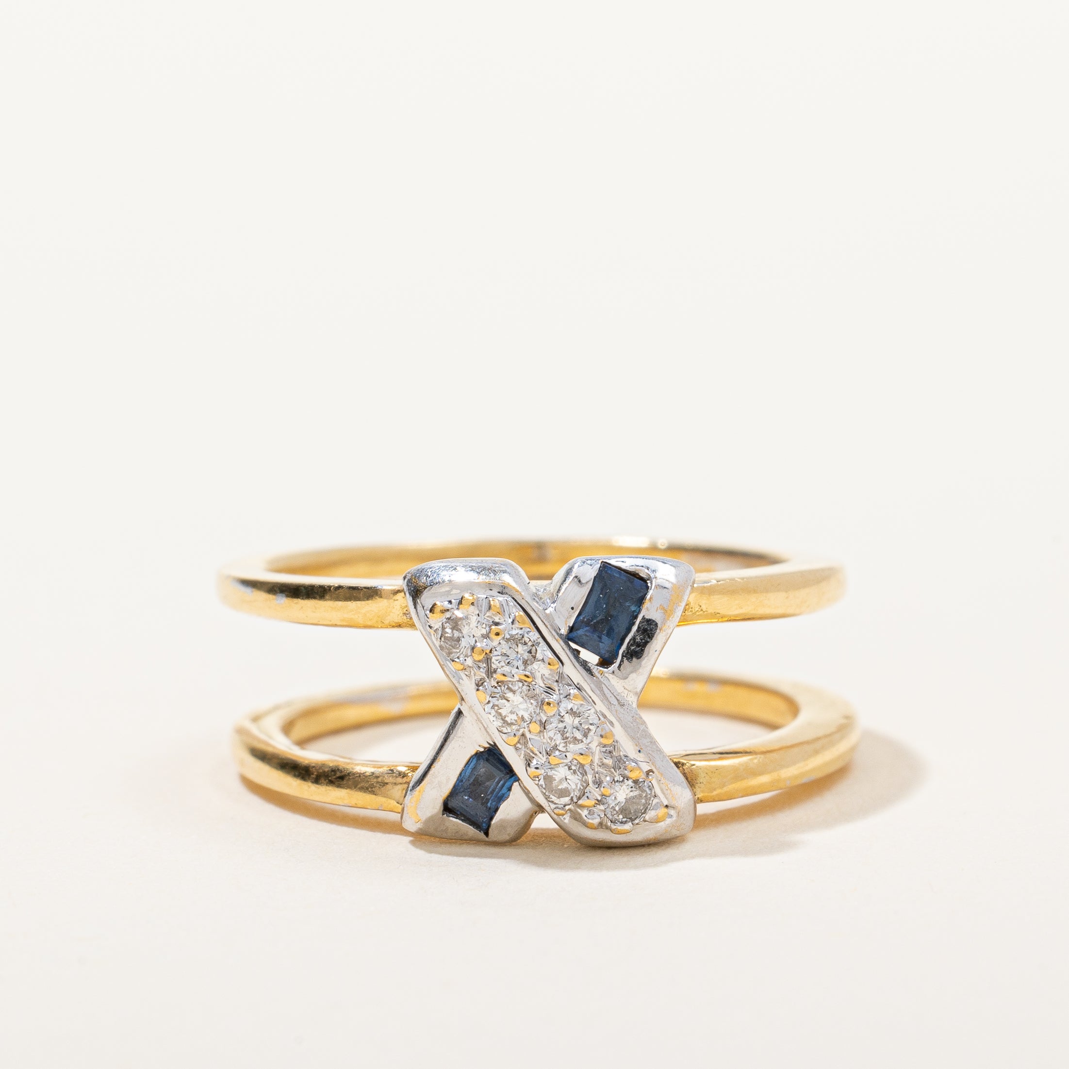 Open Sapphire & Diamond 'X' Ring | 0.12ctw, 0.14ctw | SZ 6.25 |