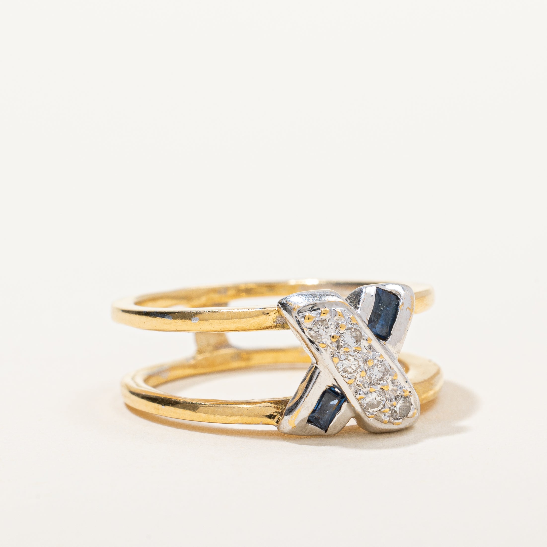 Open Sapphire & Diamond 'X' Ring | 0.12ctw, 0.14ctw | SZ 6.25 |