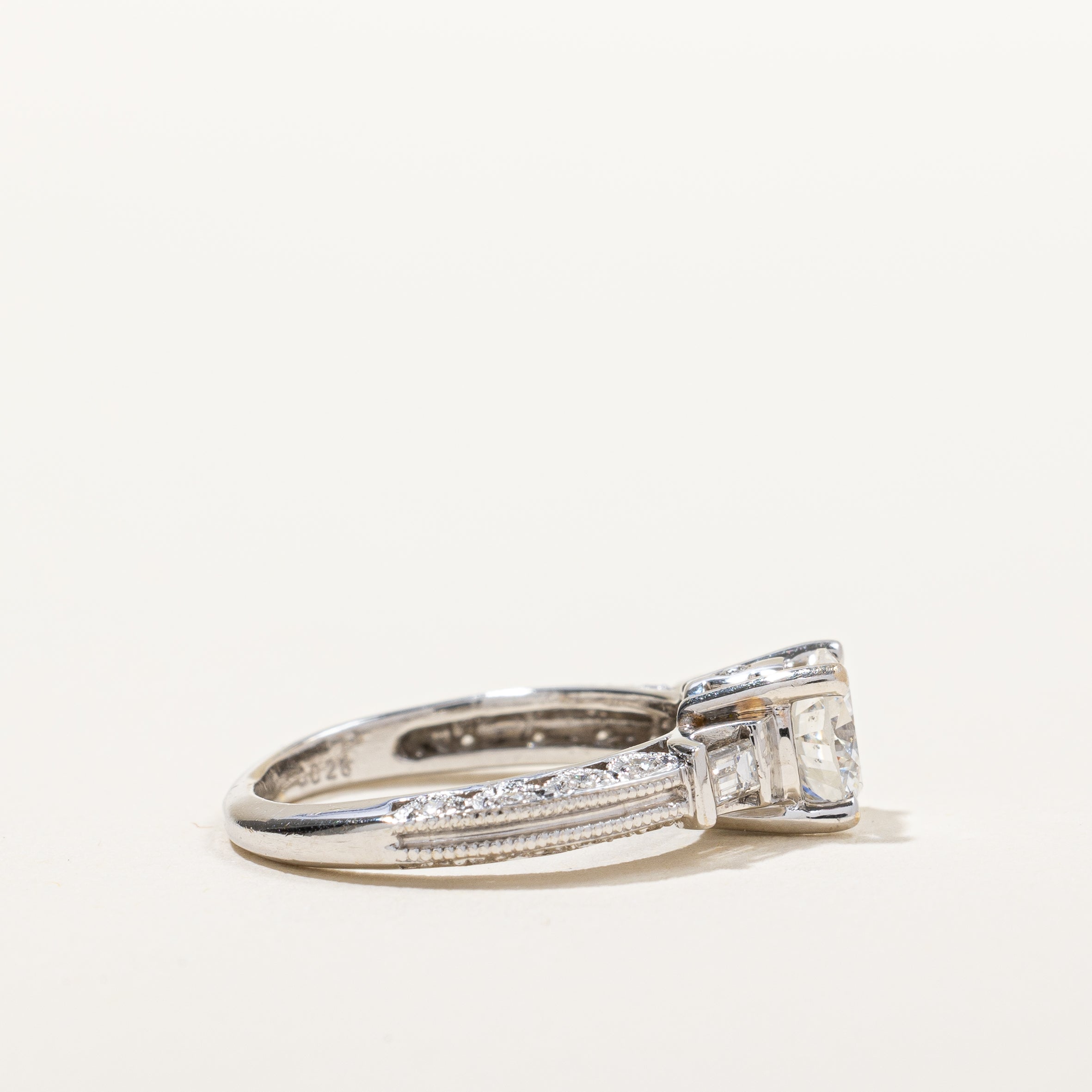 Round Brilliant Engagement Ring With Baguette Accents | 1.04 ctw | SZ 4.75|