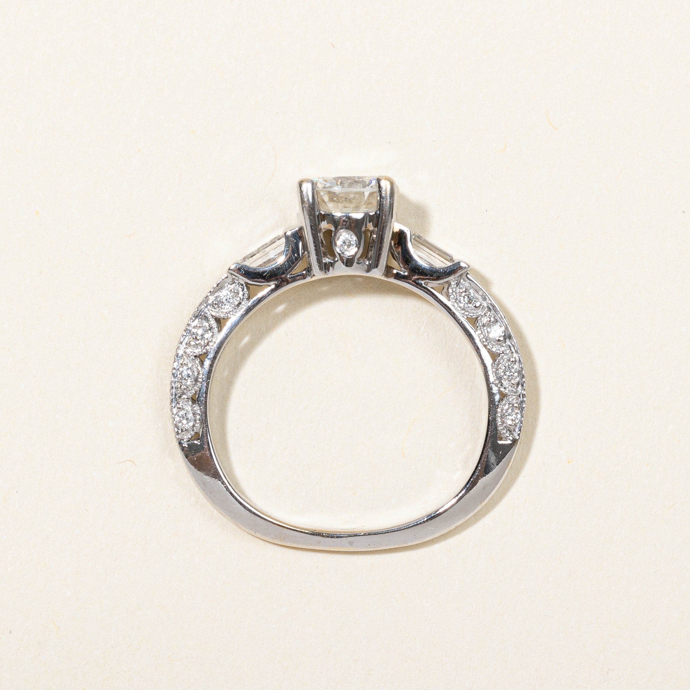 Round Brilliant Engagement Ring With Baguette Accents | 1.04 ctw | SZ 4.75|