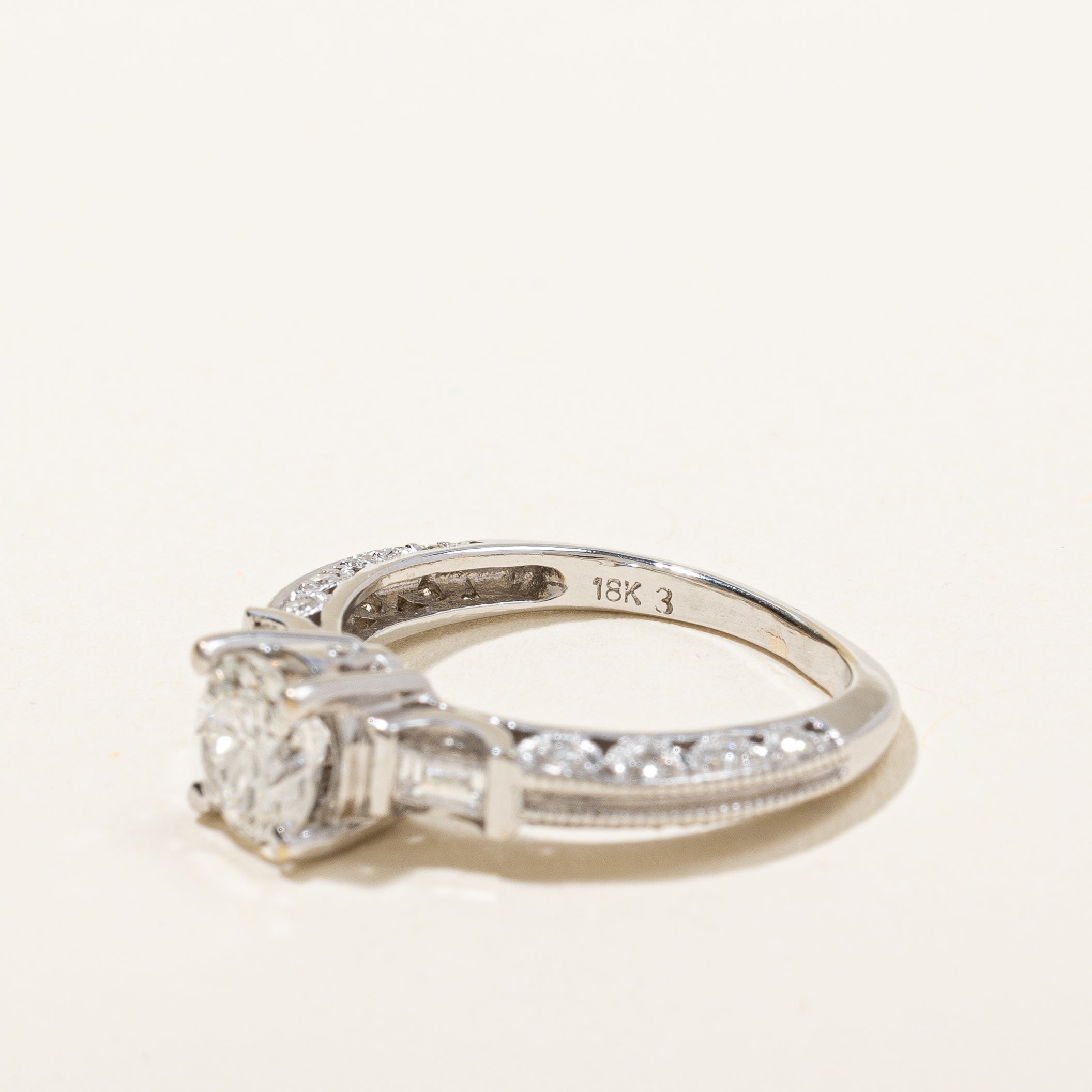 Round Brilliant Engagement Ring With Baguette Accents | 1.04 ctw | SZ 4.75|