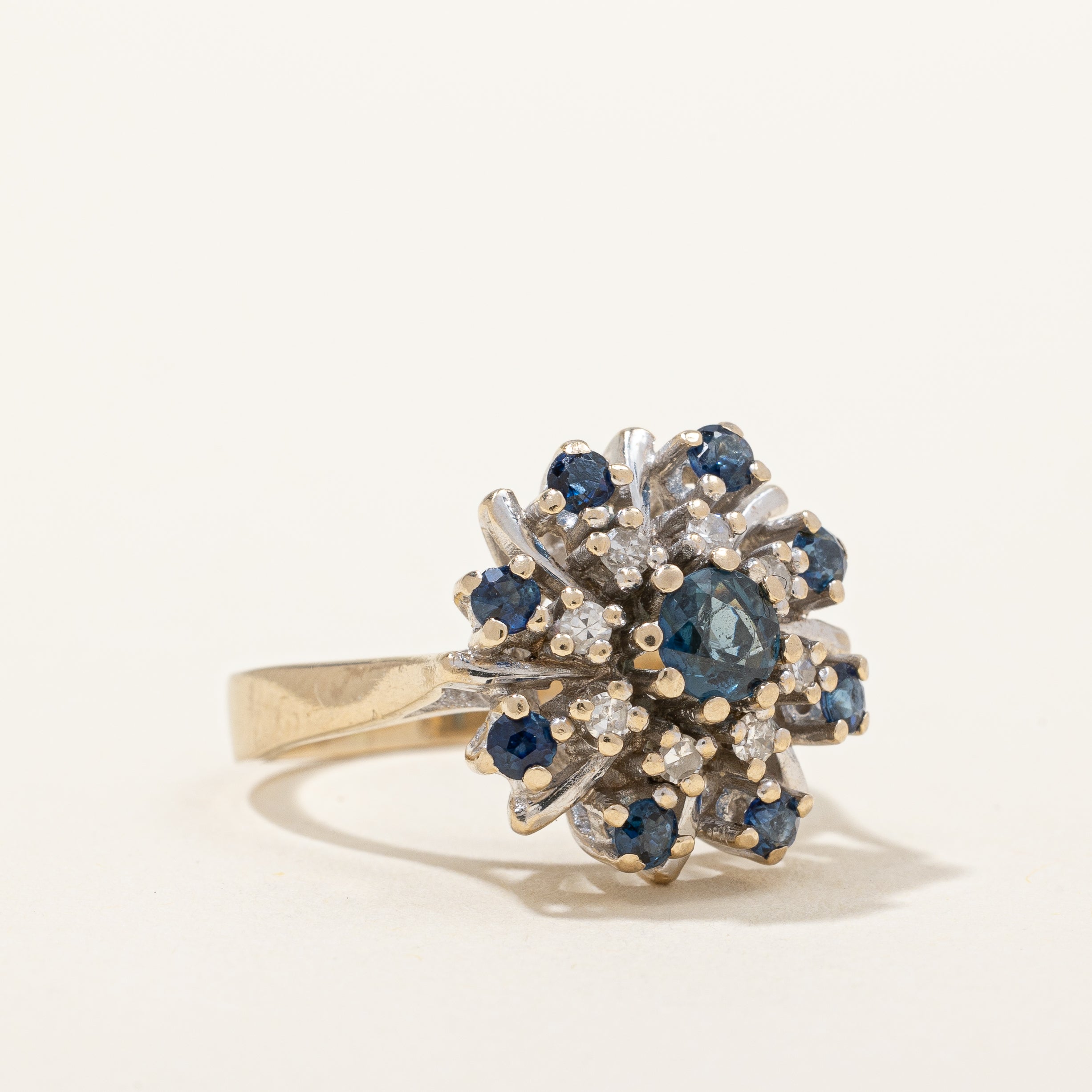 1977 London Hallmarked Spiral Sapphire & Diamond Ring | 0.16ctw, 0.70ctw | SZ 6.75 |