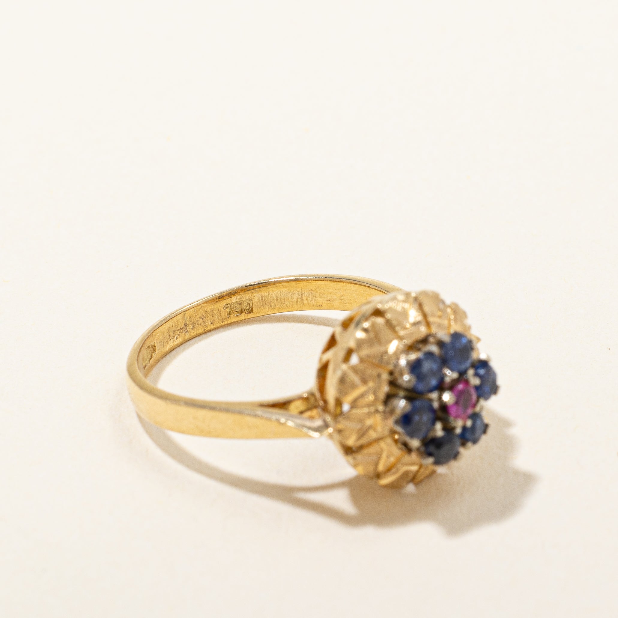 Retro Era Sapphire & Ruby Cluster Ring | 0.24ctw, 0.03ct | SZ 4.25 |