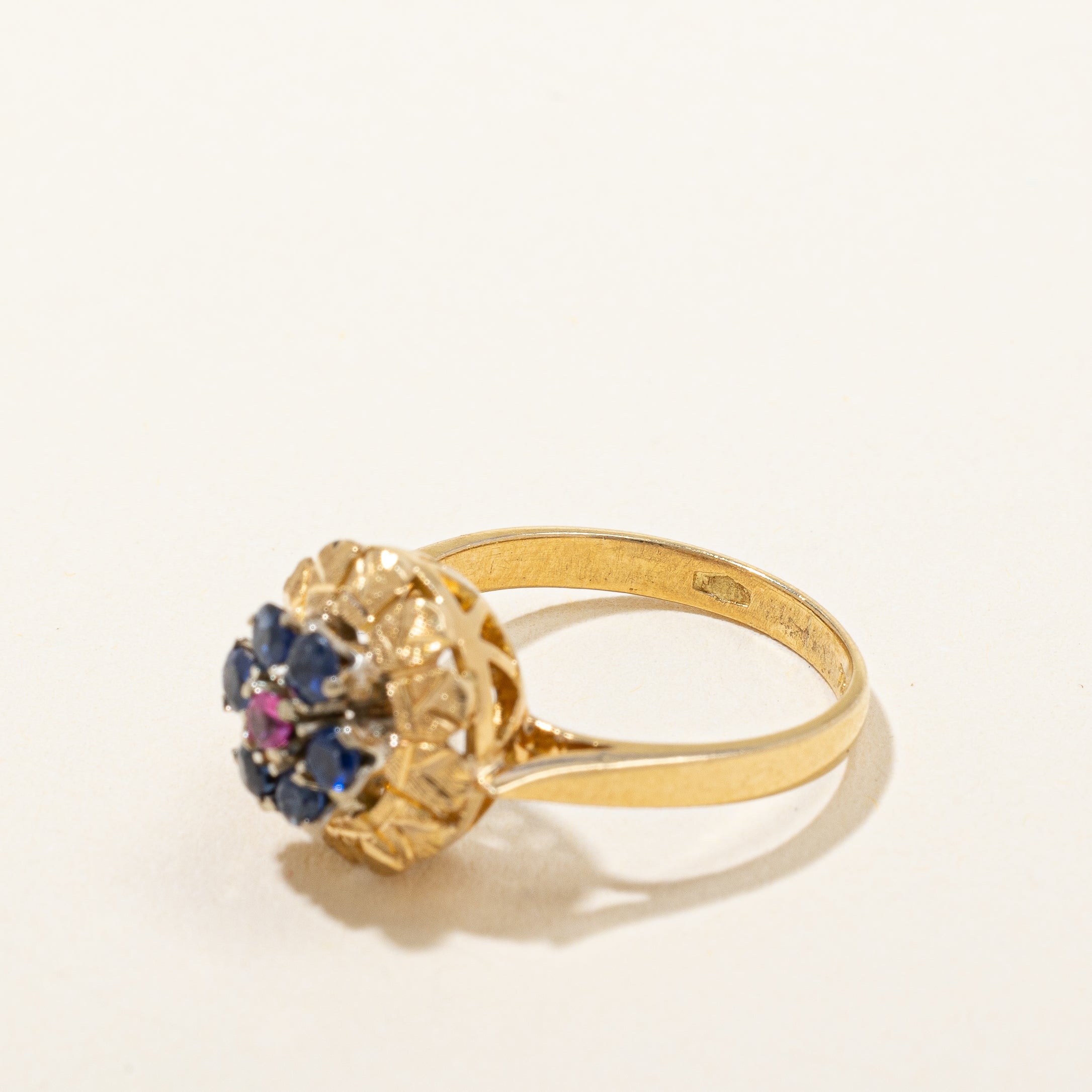 Retro Era Sapphire & Ruby Cluster Ring | 0.24ctw, 0.03ct | SZ 4.25 |