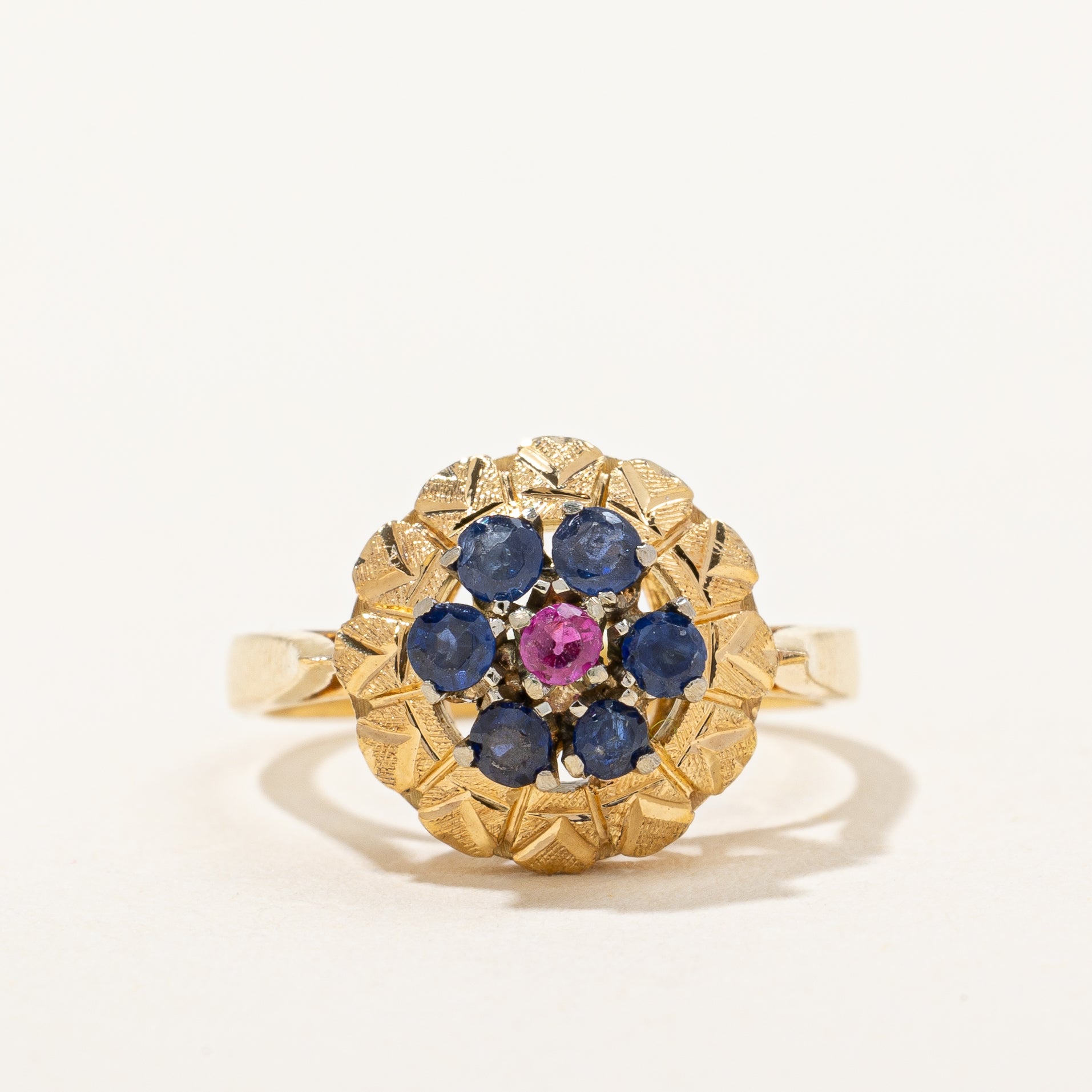 Retro Era Sapphire & Ruby Cluster Ring | 0.24ctw, 0.03ct | SZ 4.25 |