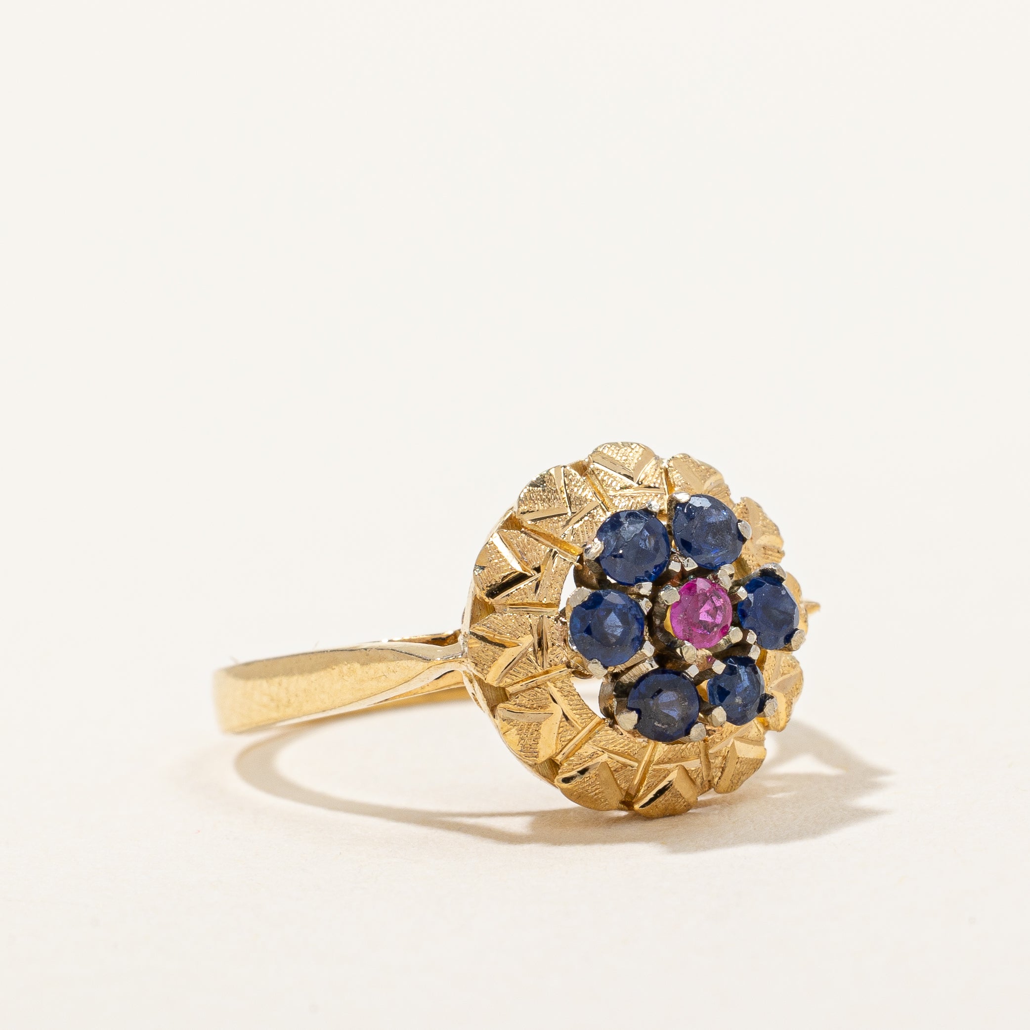 Retro Era Sapphire & Ruby Cluster Ring | 0.24ctw, 0.03ct | SZ 4.25 |