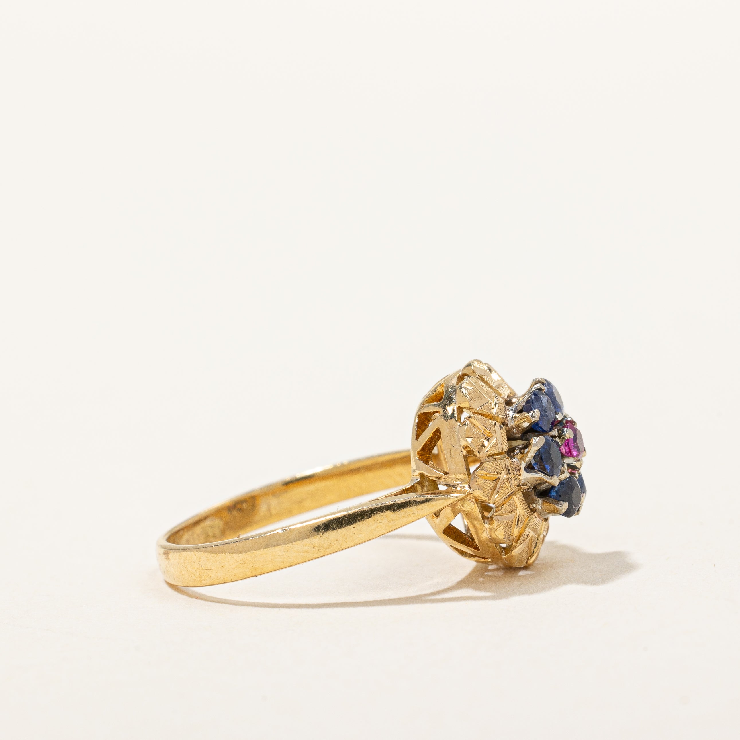 Retro Era Sapphire & Ruby Cluster Ring | 0.24ctw, 0.03ct | SZ 4.25 |