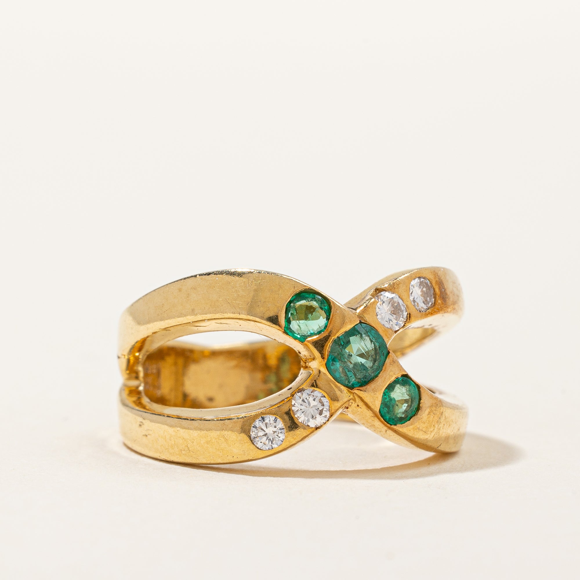 Criss Cross Diamond & Emerald Ring | 0.12 ctw, SZ 5.75 |