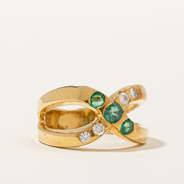 Criss Cross Diamond & Emerald Ring | 0.12 ctw, SZ 5.75 |