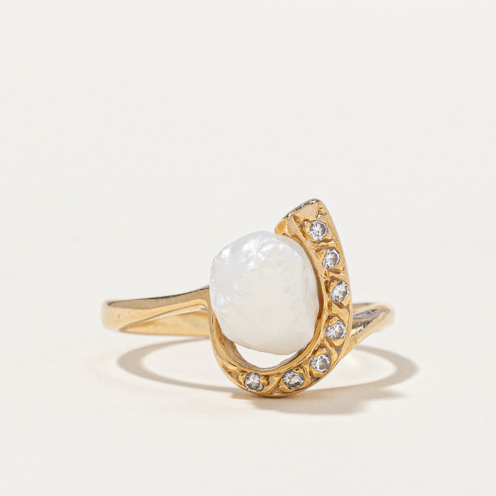 Baroque Pearl & Diamond Ring | 0.07 ctw, SZ 4.5 |