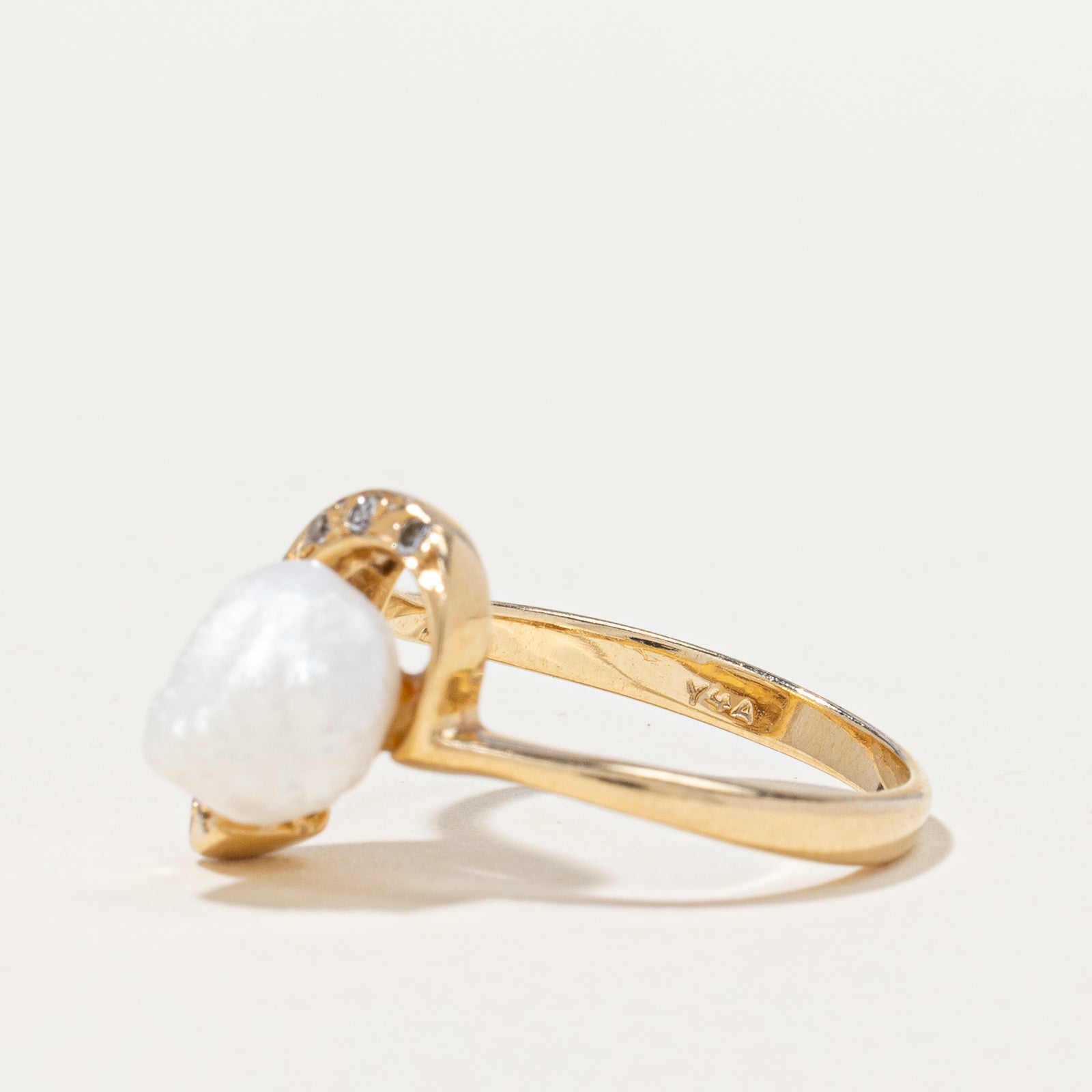 Baroque Pearl & Diamond Ring | 0.07 ctw, SZ 4.5 |