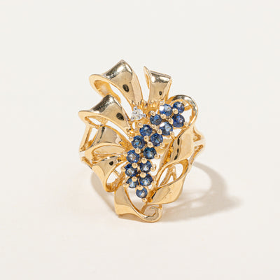 Intricate Sapphire & Diamond Cocktail Ring | 0.02 ct, SZ 7 |