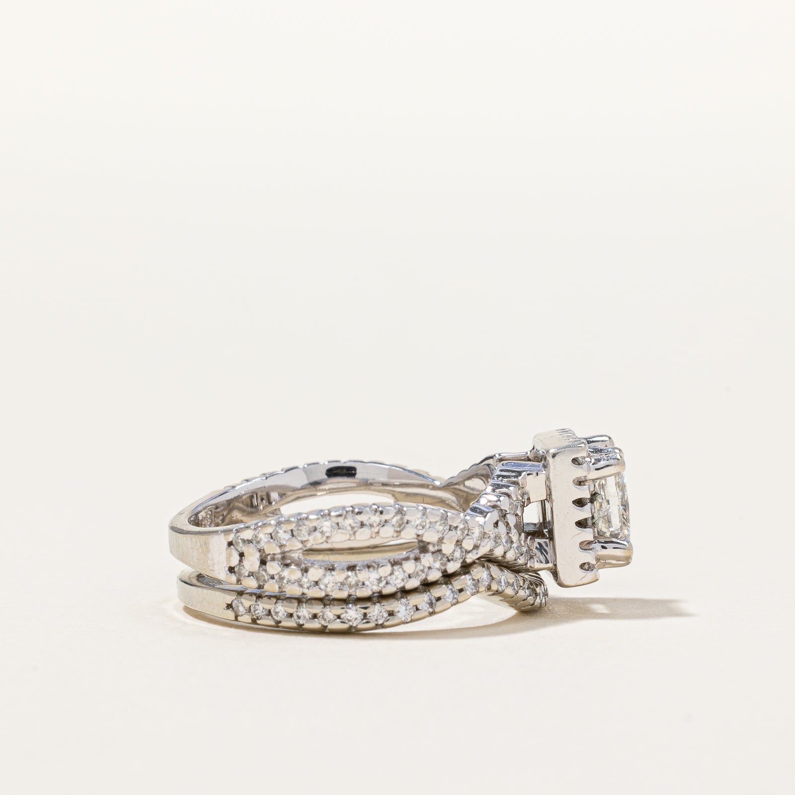 Princess Diamond Halo Woven Band Wedding Set | 1.16 ctw, SZ 5 |