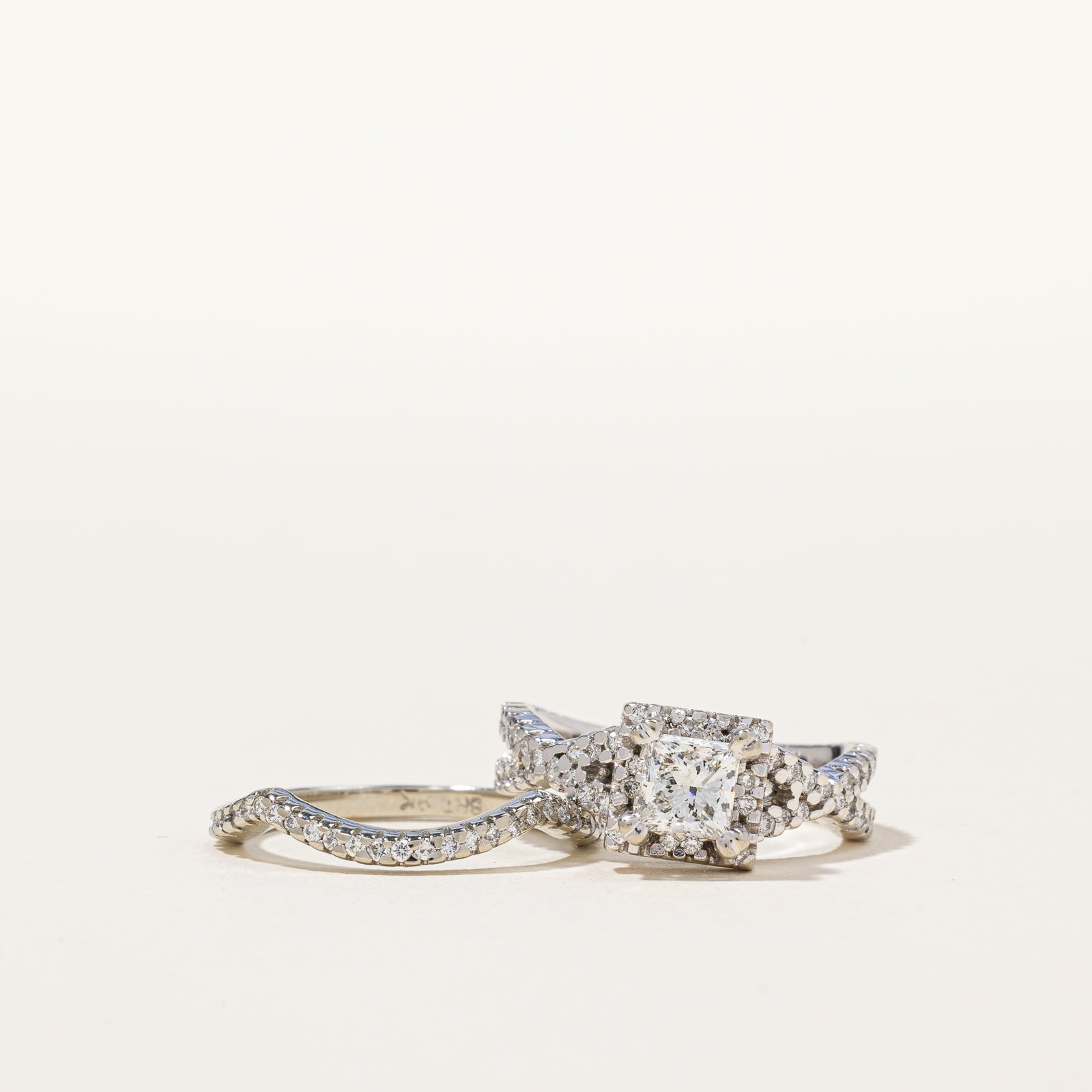 Princess Diamond Halo Woven Band Wedding Set | 1.16 ctw, SZ 5 |