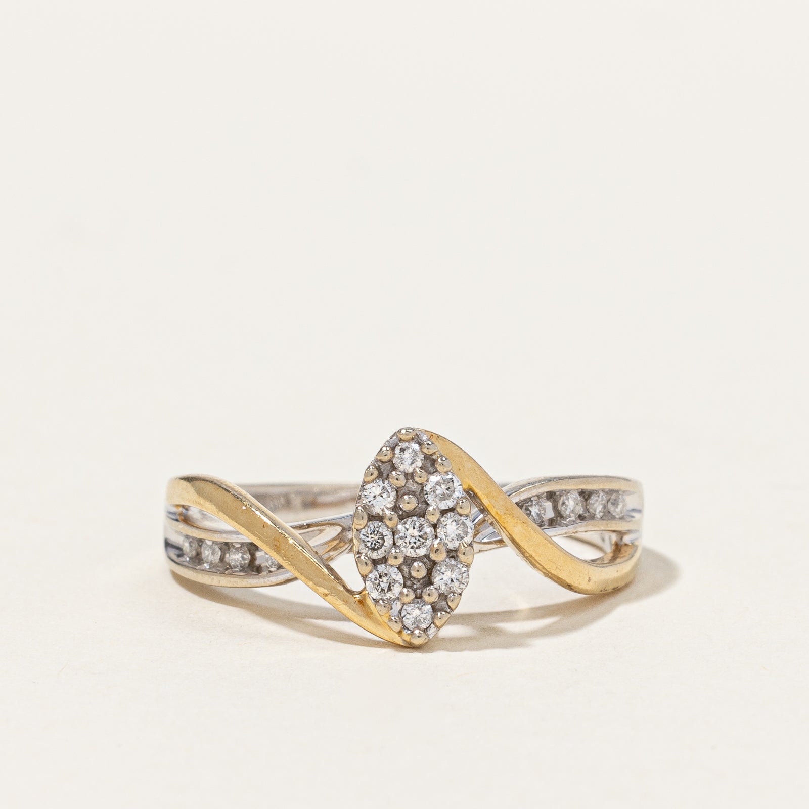 Two Tone Bypass Marquise Cluster Diamond Ring | 0.17 ctw, SZ 7 |