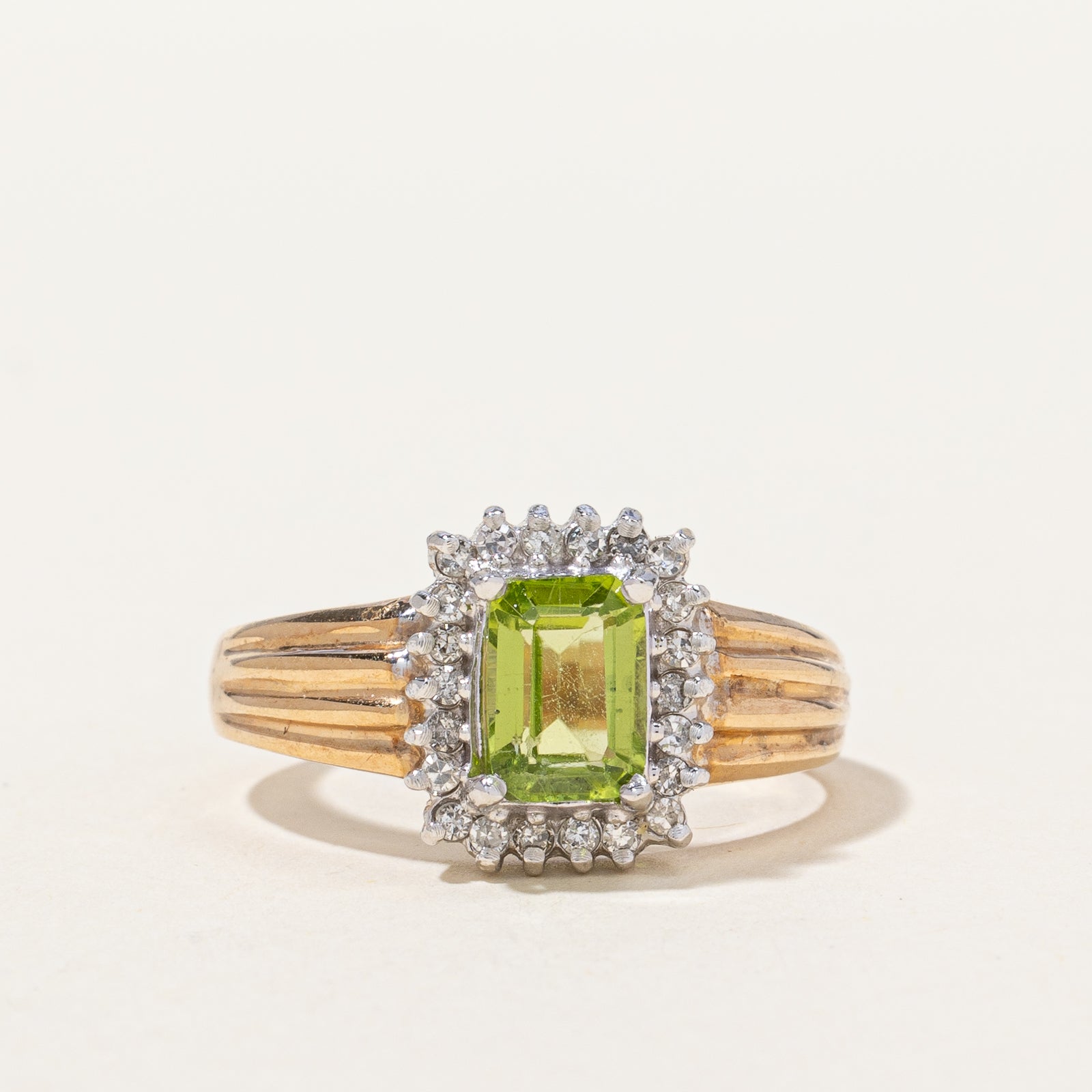 Step Cut Peridot & Diamond Halo Cocktail Ring | SZ 7.75 |