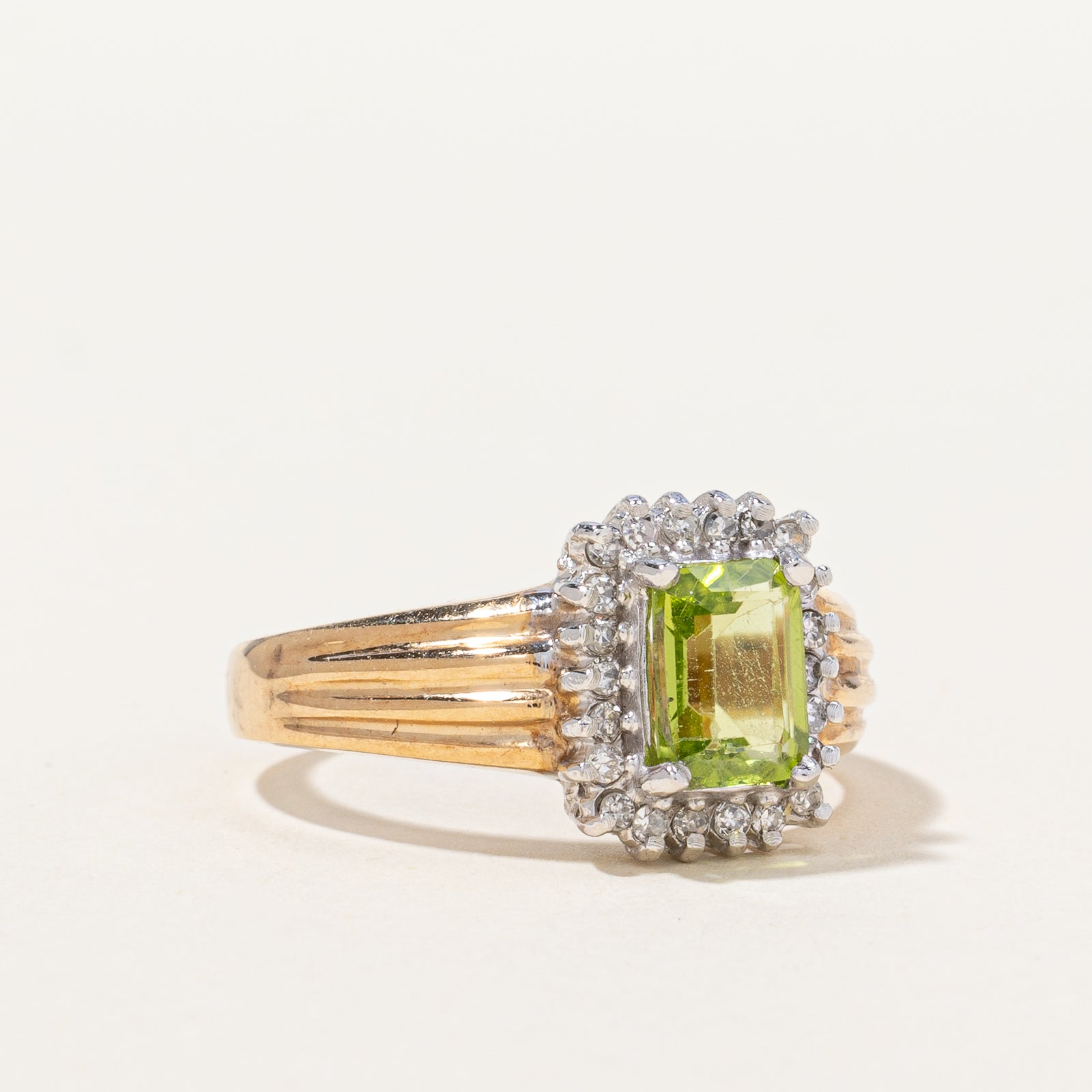 Step Cut Peridot & Diamond Halo Cocktail Ring | SZ 7.75 |