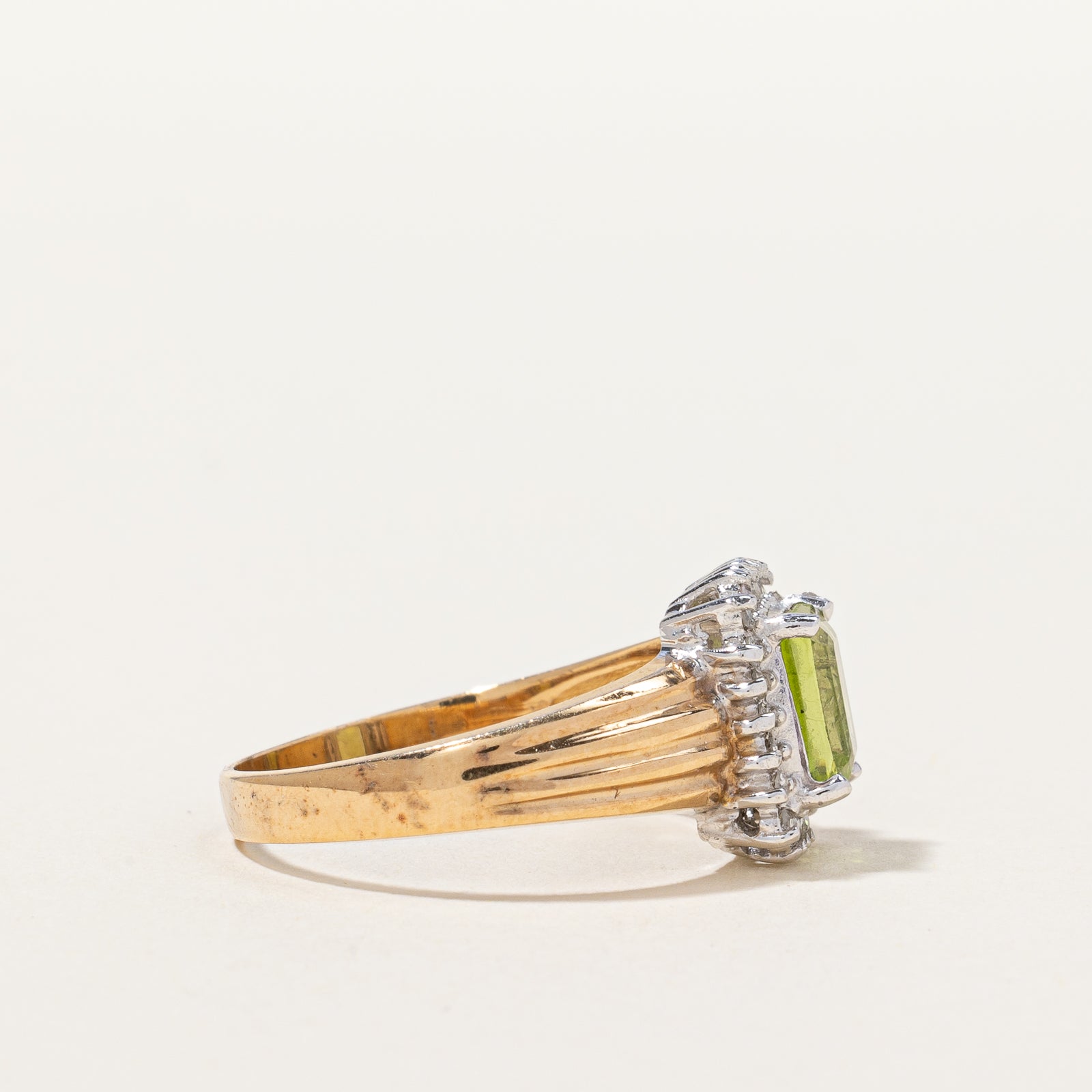 Step Cut Peridot & Diamond Halo Cocktail Ring | SZ 7.75 |