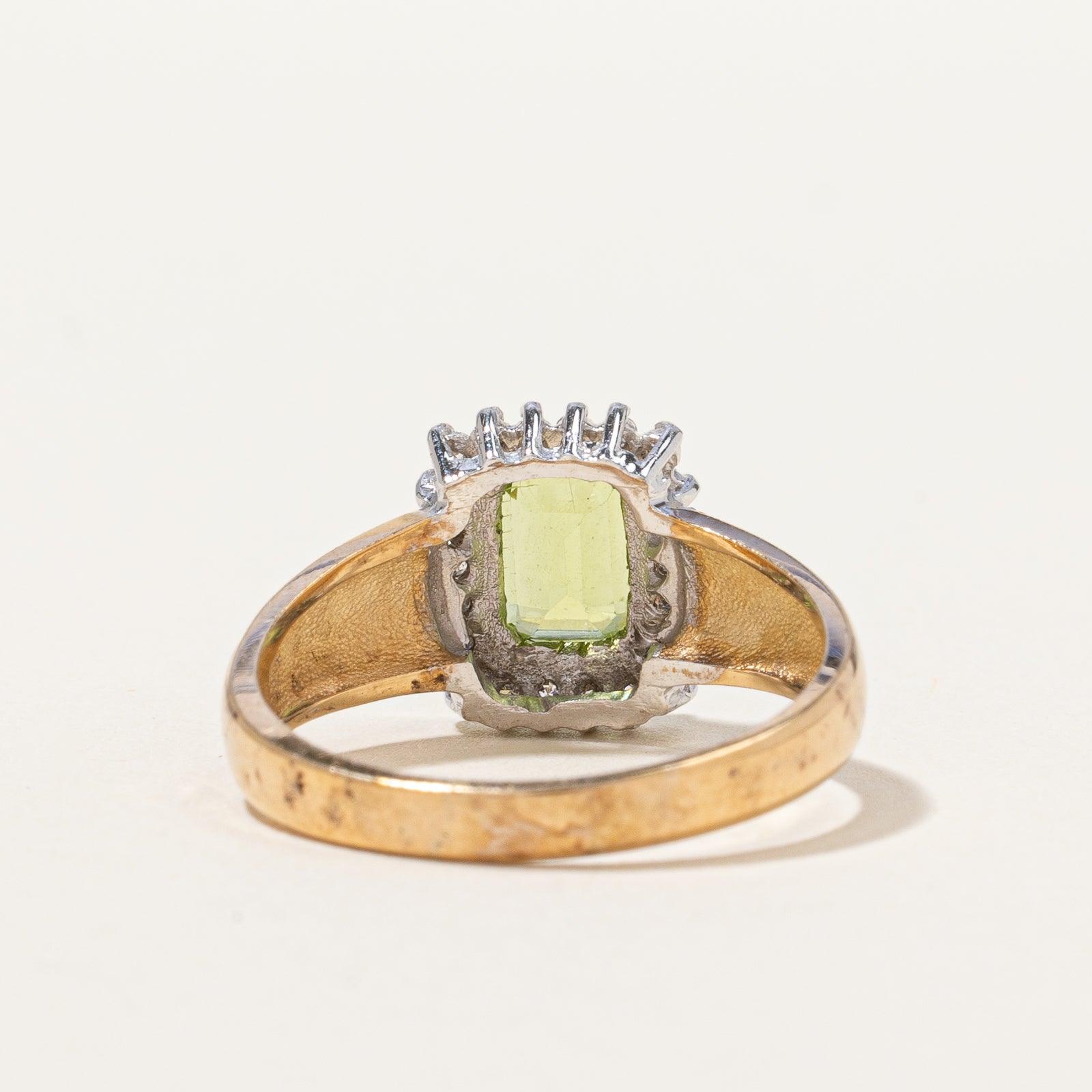 Step Cut Peridot & Diamond Halo Cocktail Ring | SZ 7.75 |