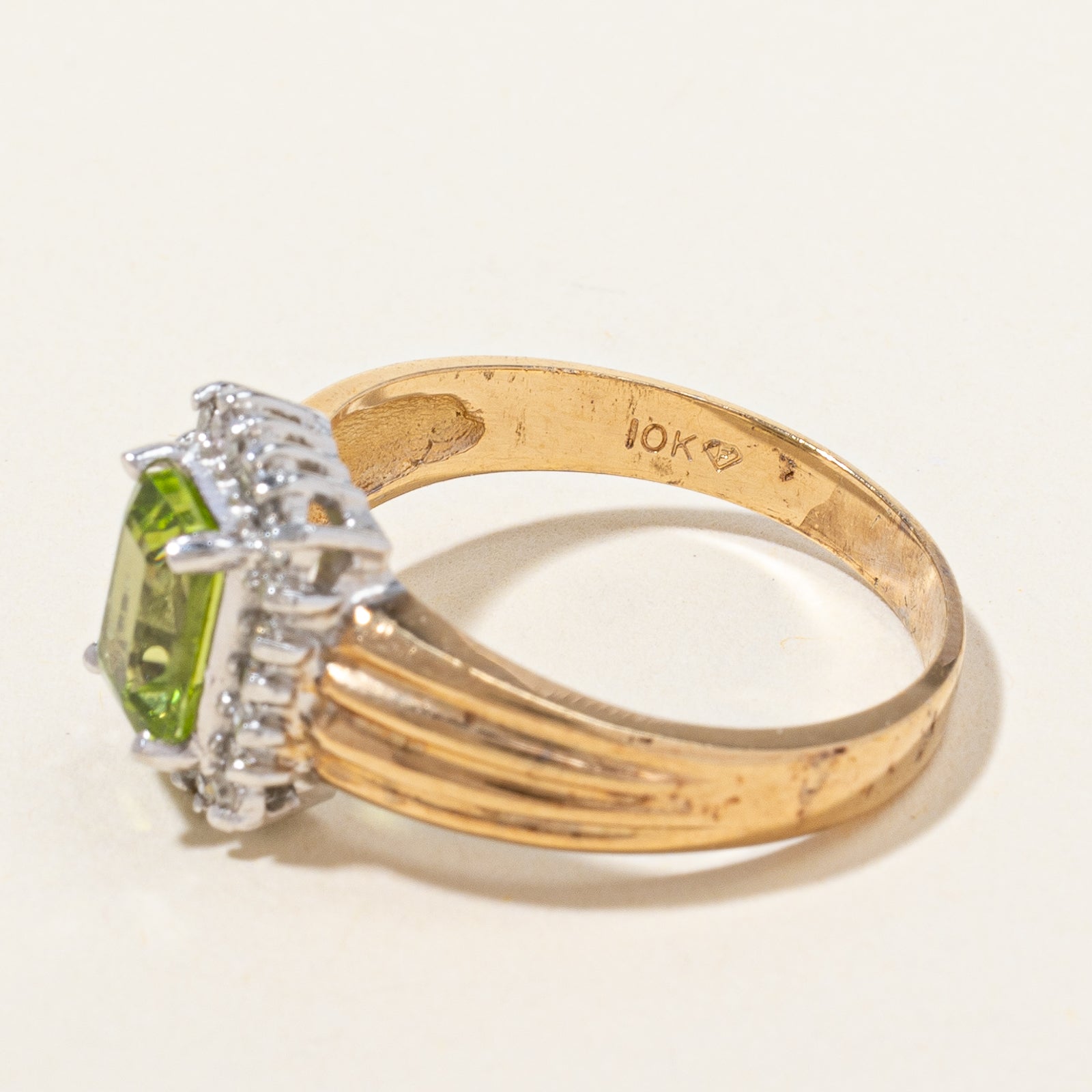 Step Cut Peridot & Diamond Halo Cocktail Ring | SZ 7.75 |