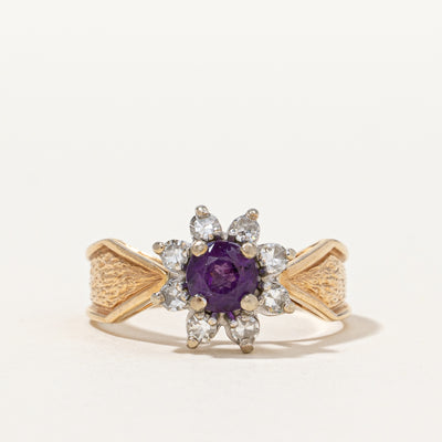 Amethyst & Diamond Floral Halo Ring | 0.50ct, 0.25 ctw | SZ 6.5 |