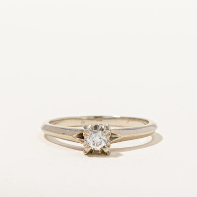 Retro 14k White Gold Solitaire Diamond Ring | 0.13 ct, SZ 7 |