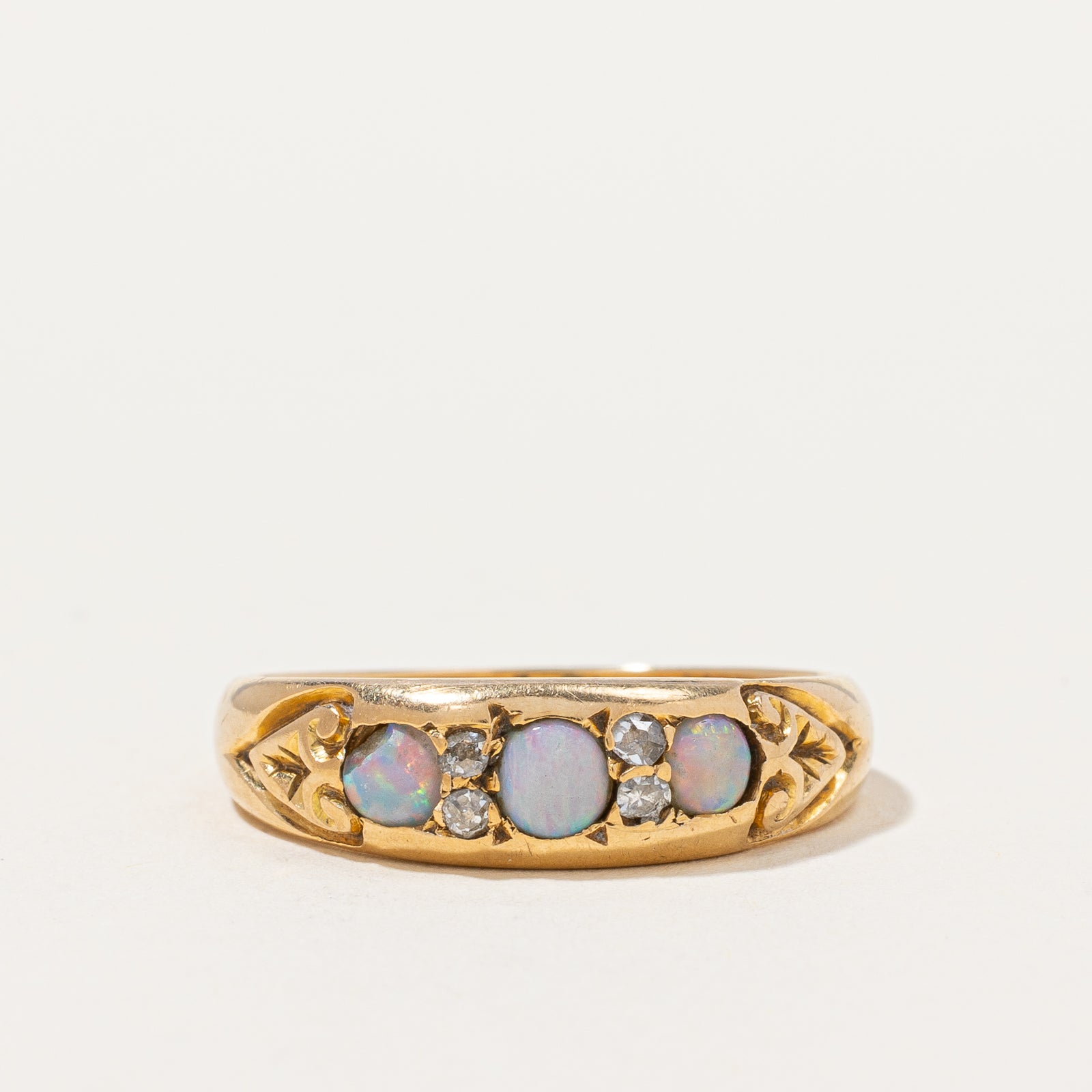 1887 Birmingham Hallmarked Victorian Era Opal & Diamond Ring | SZ 7.75 |