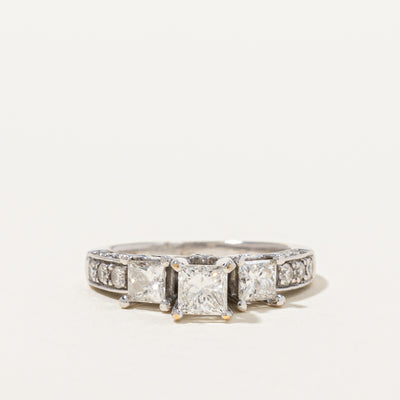 Three Stone Princess & Round Accents Diamond Engagement Ring | 1.25 ctw, SZ 4.75 |