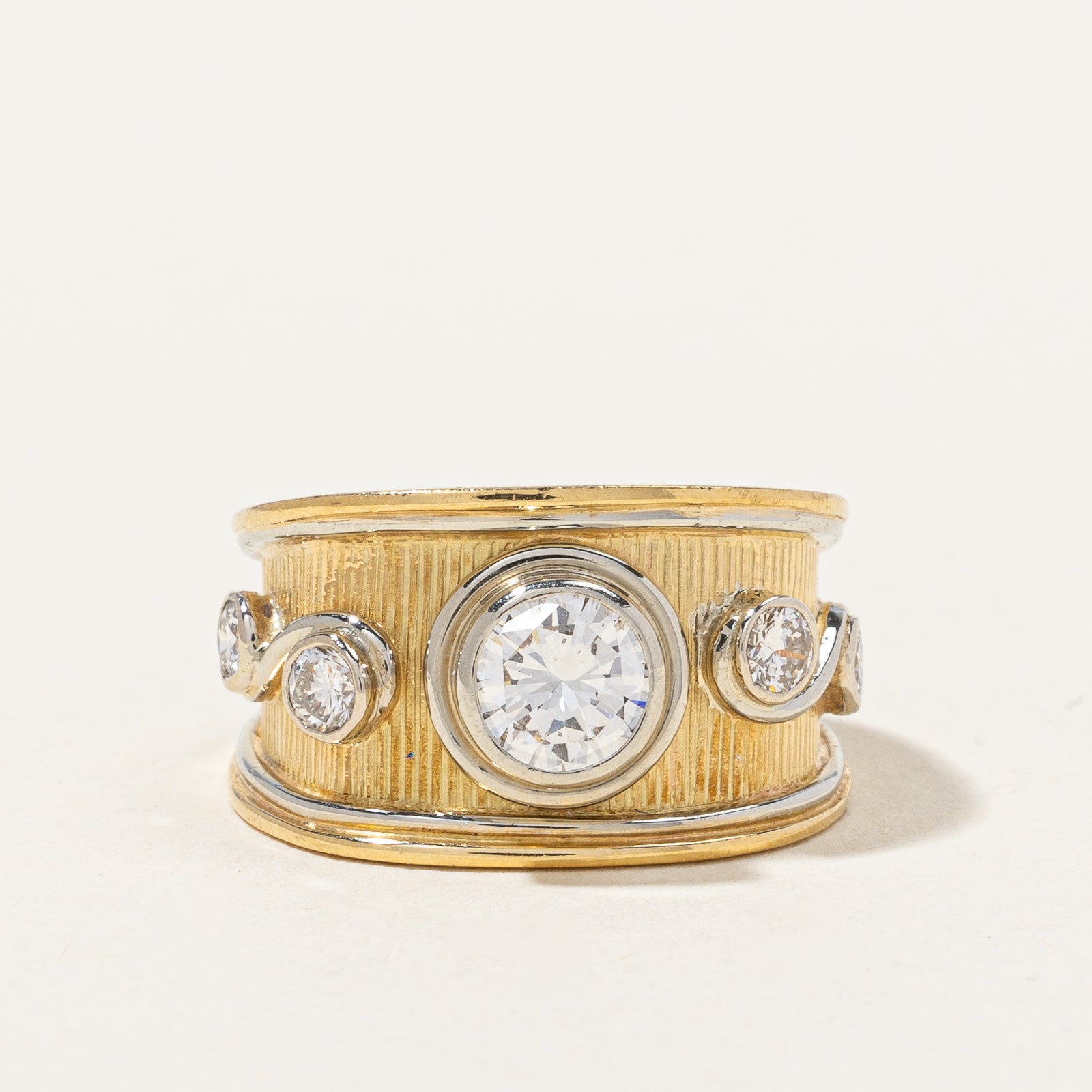 Textured Wide Band Bezel Set Diamond Ring | 0.86 ctw, SZ 5 |