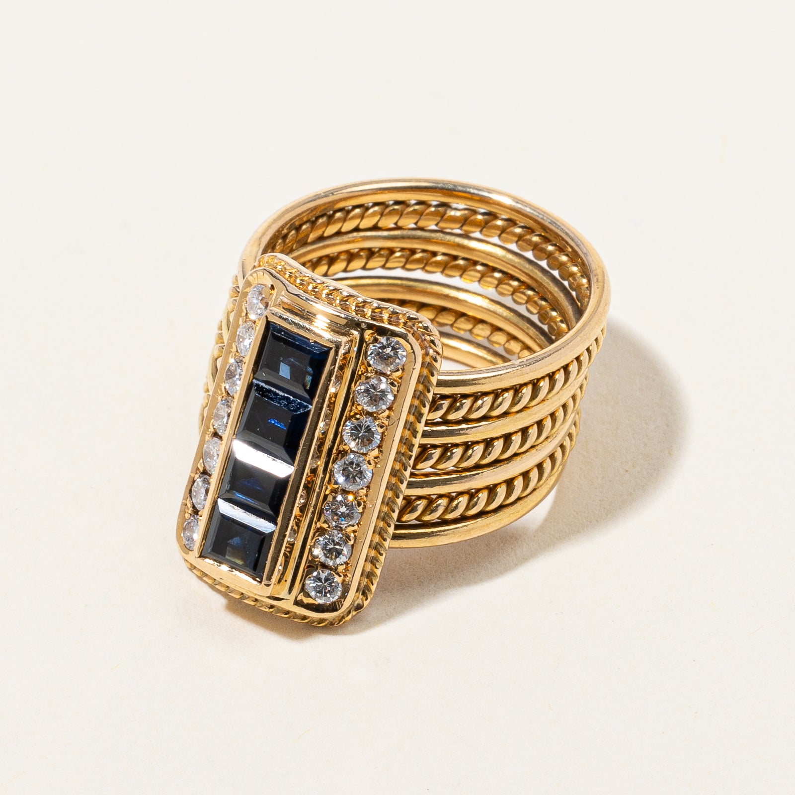 Fancy Sapphire & Diamond Cocktail Style Stackable Ring | 0.30 ctw, SZ 6|