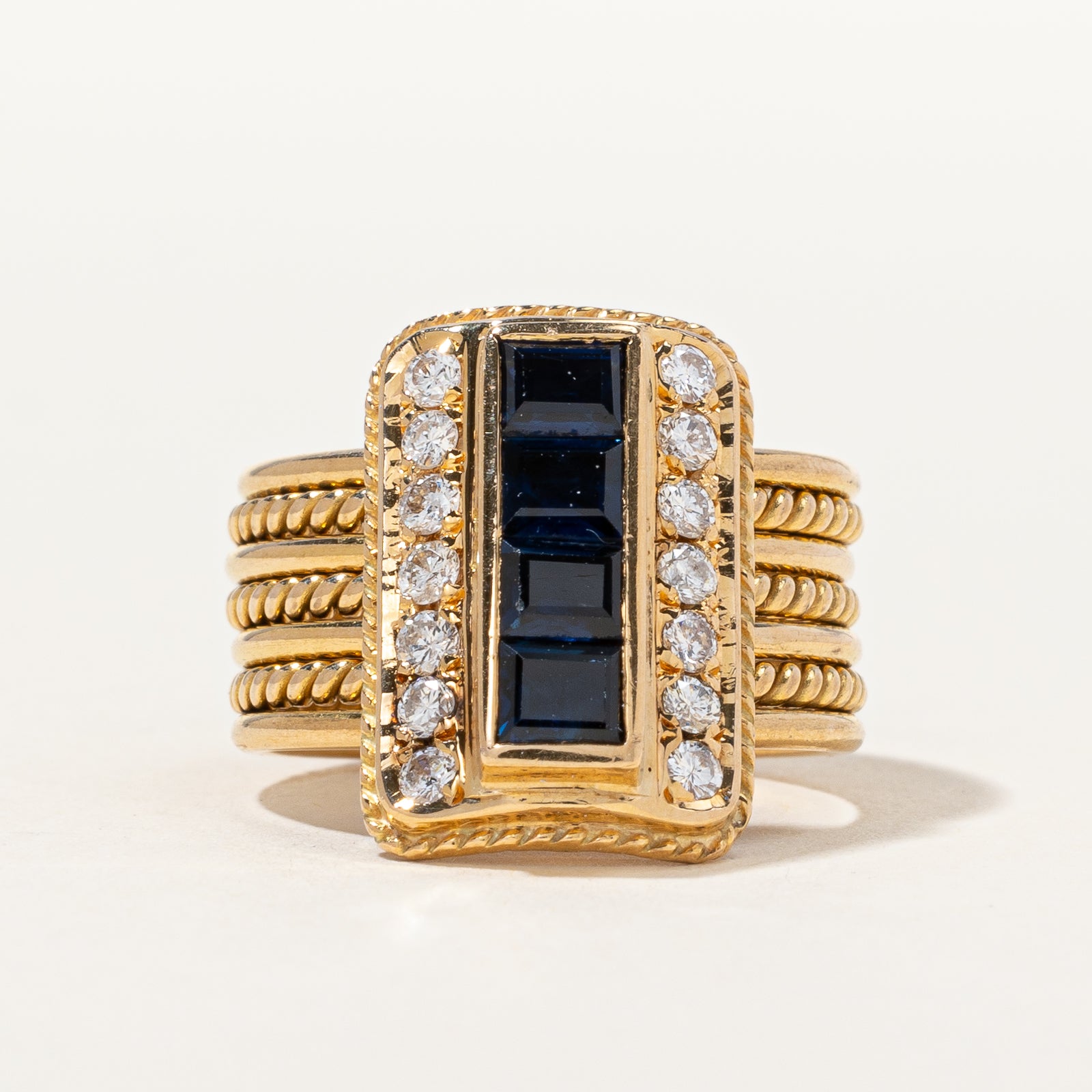 Fancy Sapphire & Diamond Cocktail Style Stackable Ring | 0.30 ctw, SZ 6|