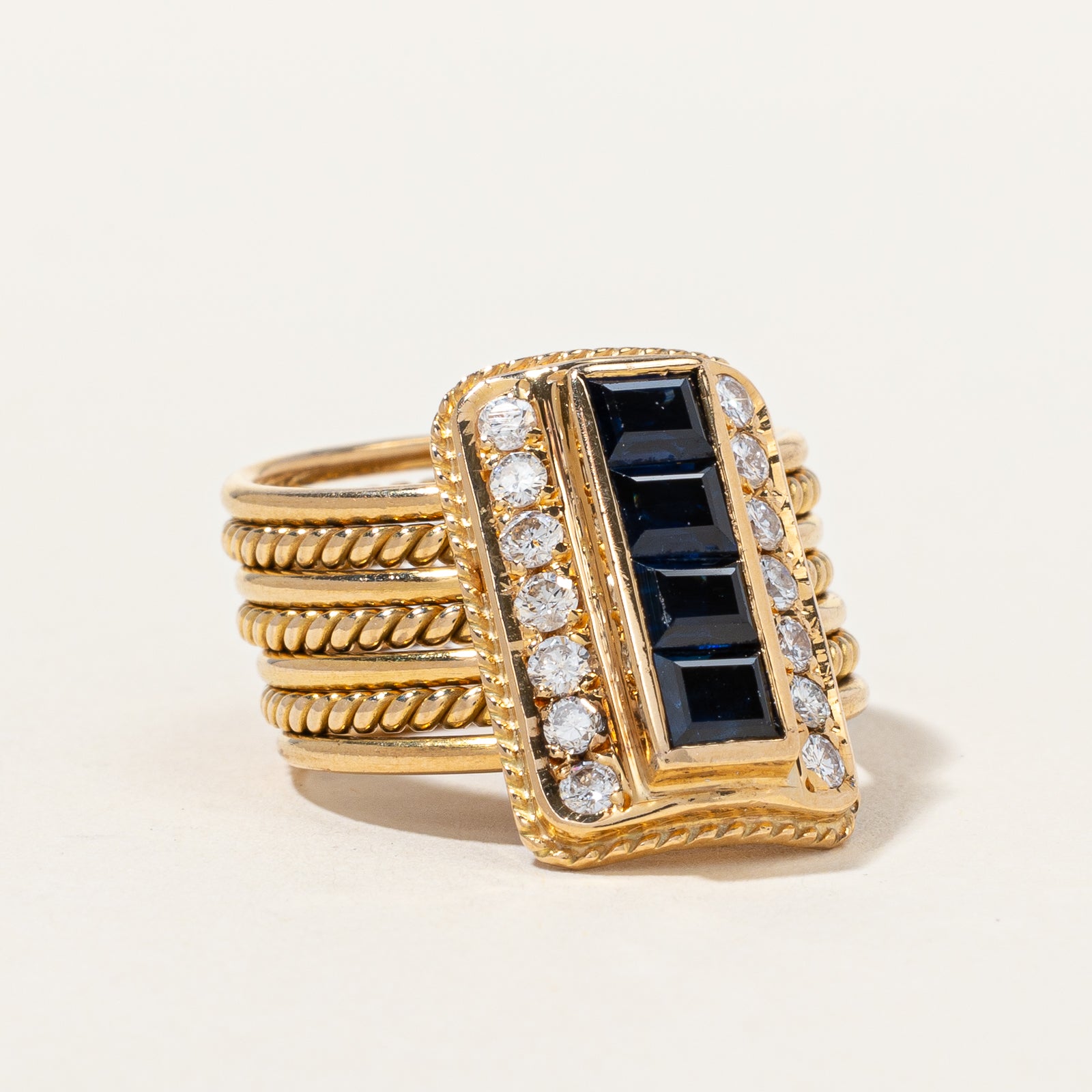 Fancy Sapphire & Diamond Cocktail Style Stackable Ring | 0.30 ctw, SZ 6|