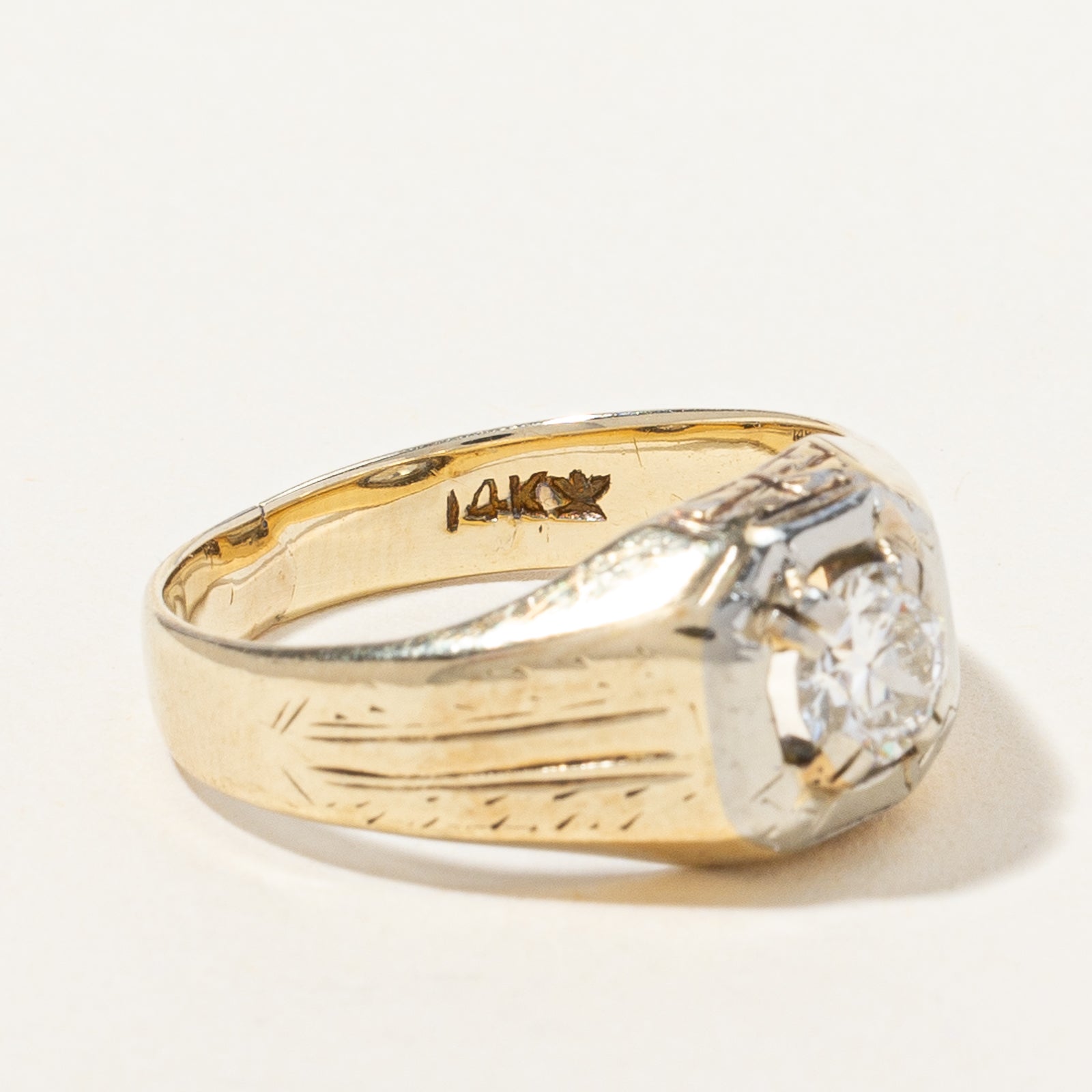 1930's Wide Band Solitaire Ring | 0.47 ct, SZ 6.75 |