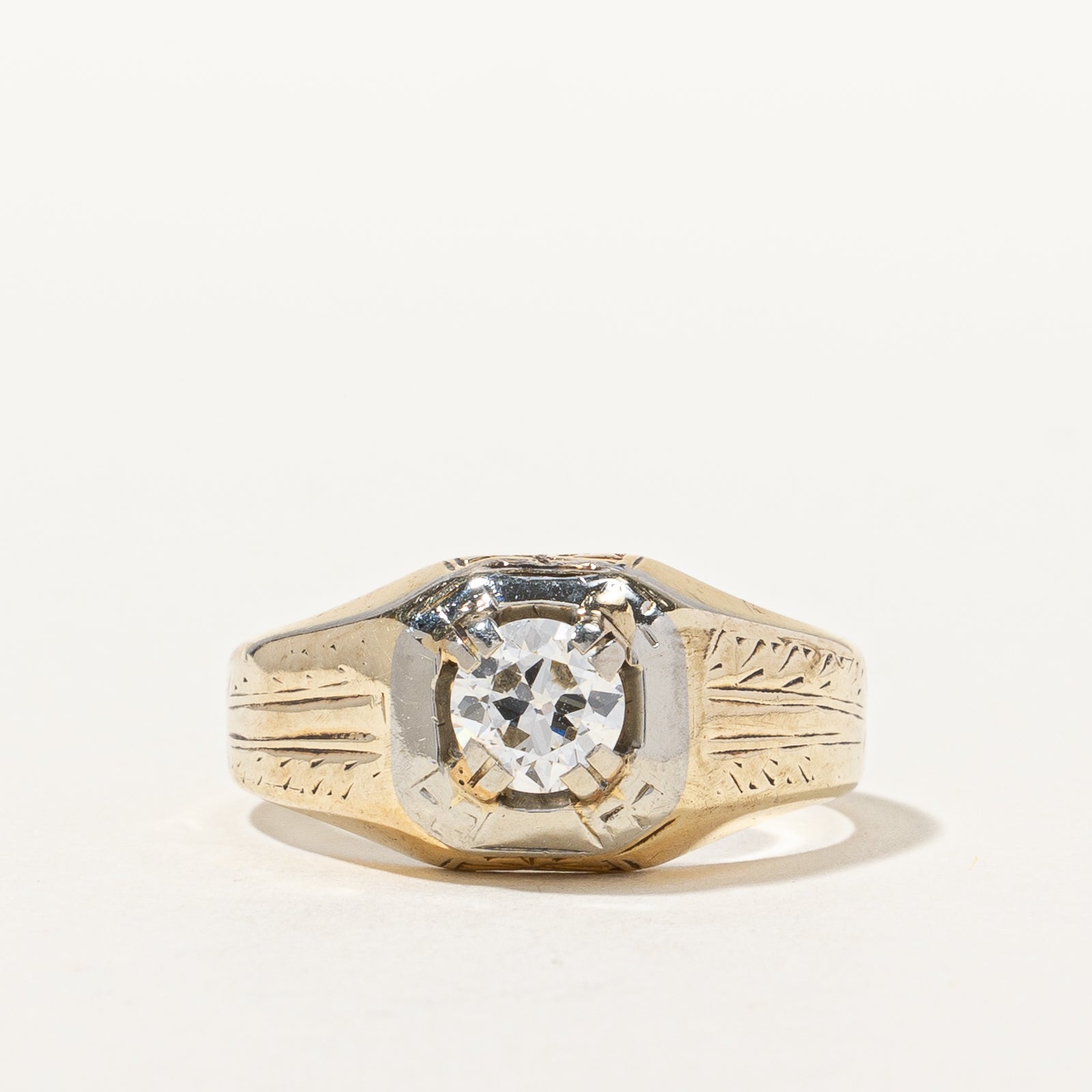 1930's Wide Band Solitaire Ring | 0.47 ct, SZ 6.75 |