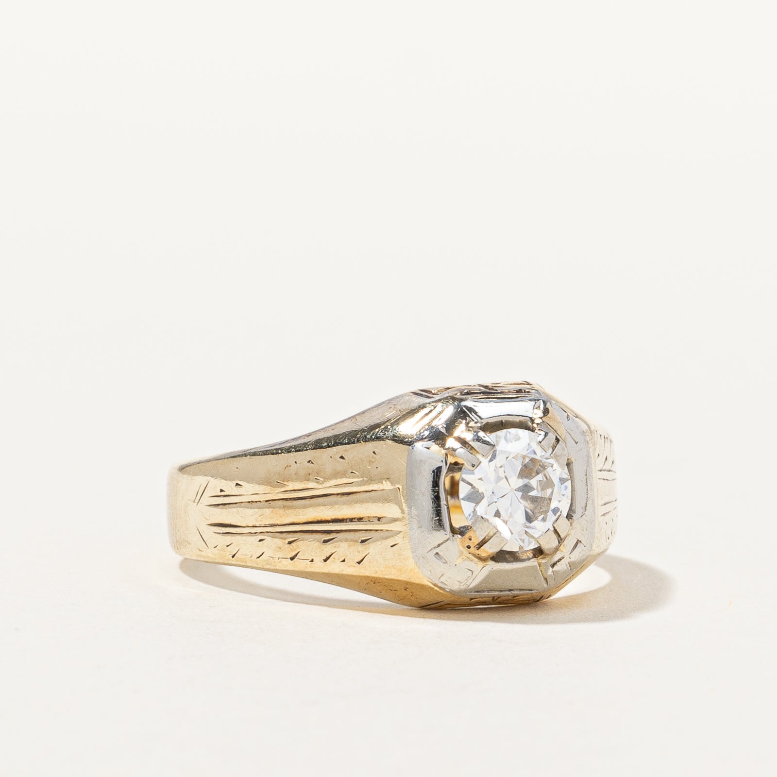 1930's Wide Band Solitaire Ring | 0.47 ct, SZ 6.75 |