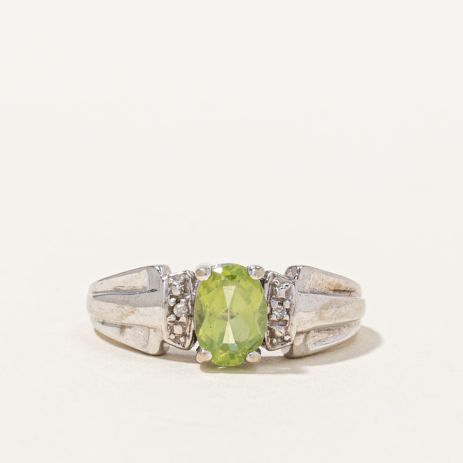 Tapered Peridot & Diamond White Gold Ring | 0.01 ctw, SZ 5.5 |