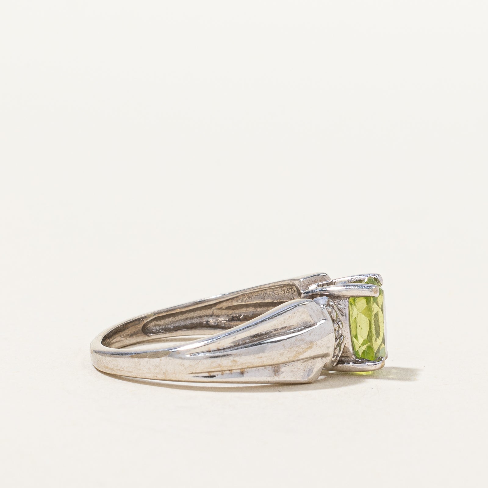 Tapered Peridot & Diamond White Gold Ring | 0.01 ctw, SZ 5.5 |