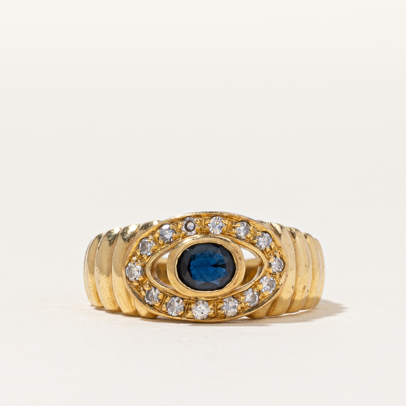 Textured Bezel Set Sapphire & Diamond Ring | 0.28 ctw, SZ 5.75 |