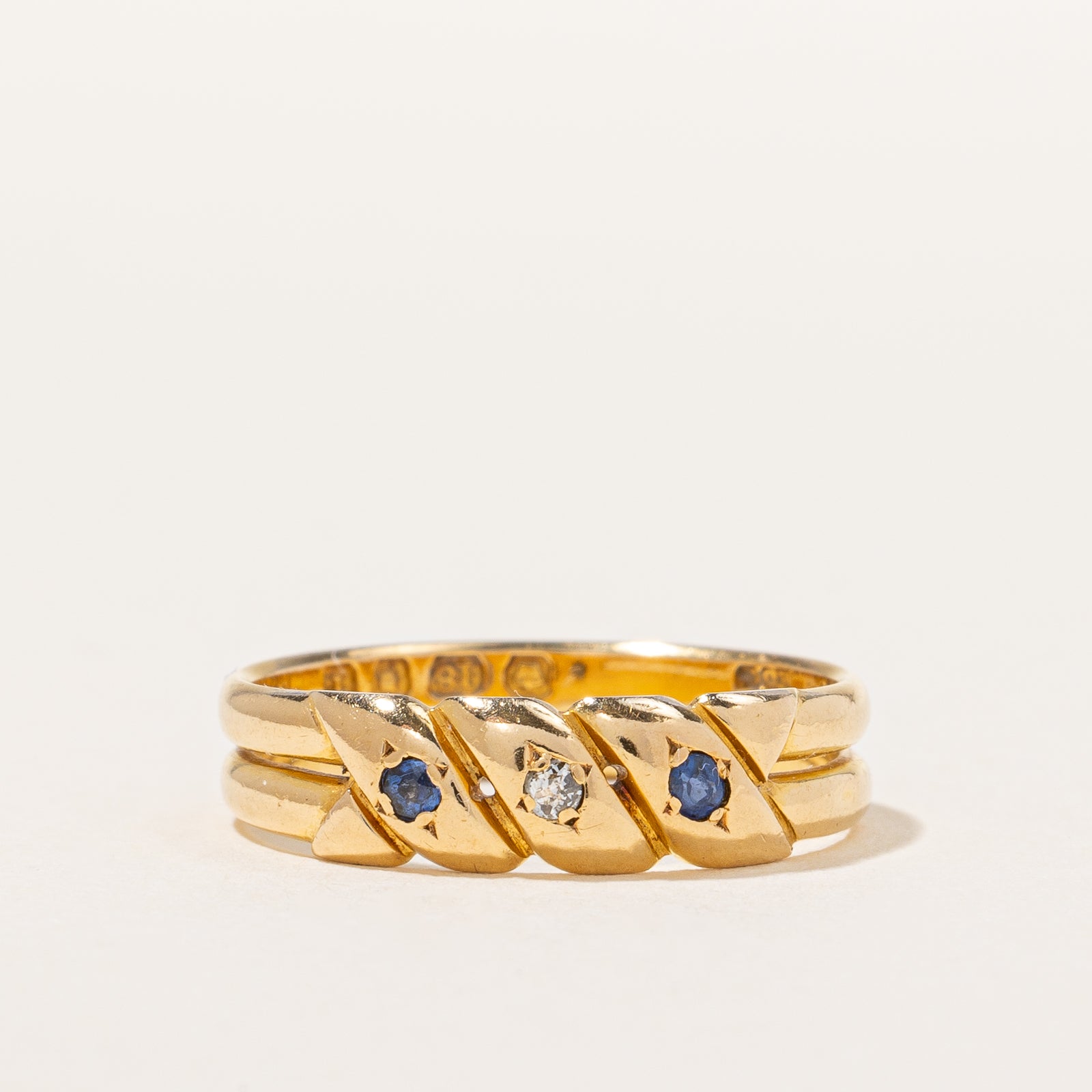 Victorian Diamond & Sapphire Double Band Ring | 0.02 ctw, SZ 6.5 |