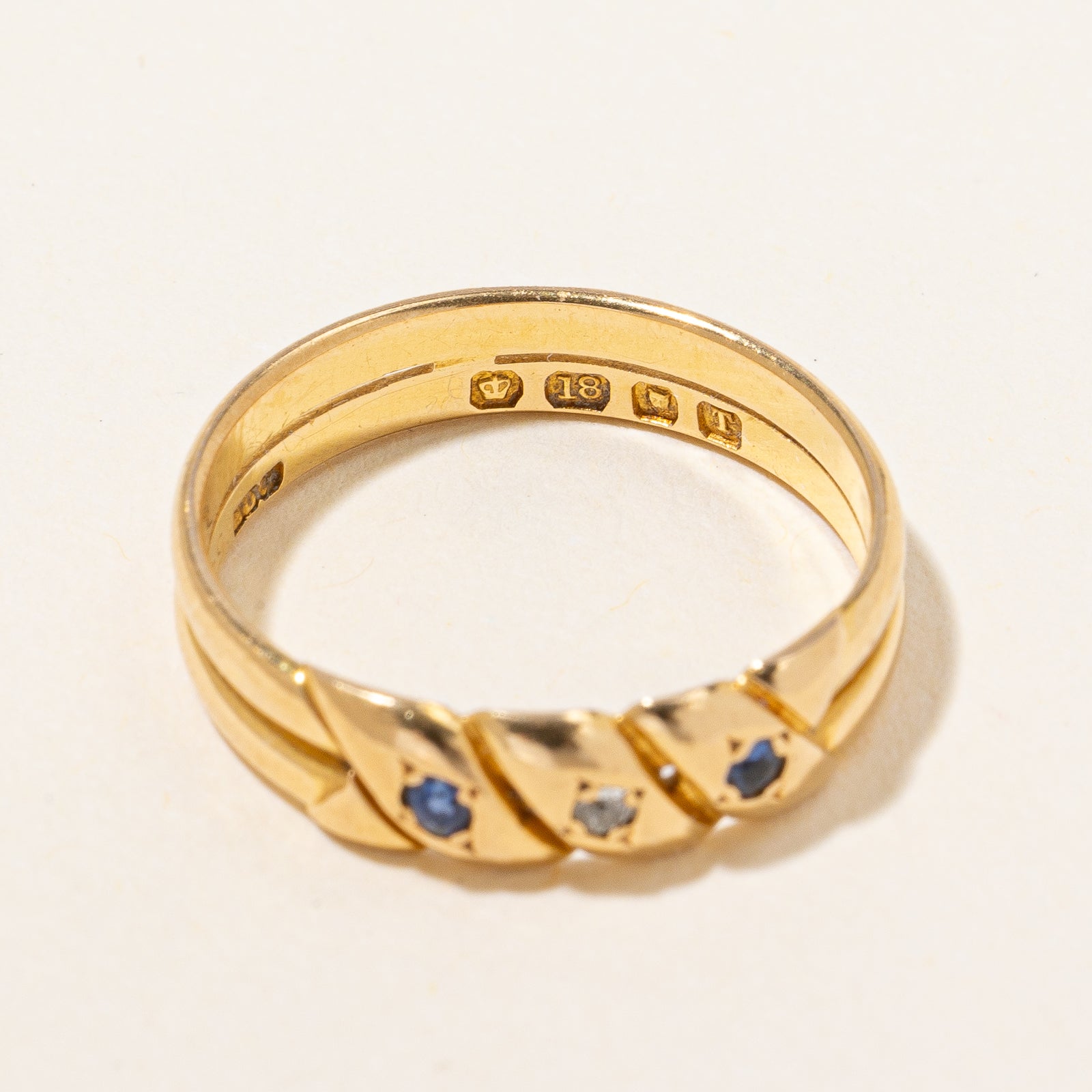 Victorian Diamond & Sapphire Double Band Ring | 0.02 ctw, SZ 6.5 |