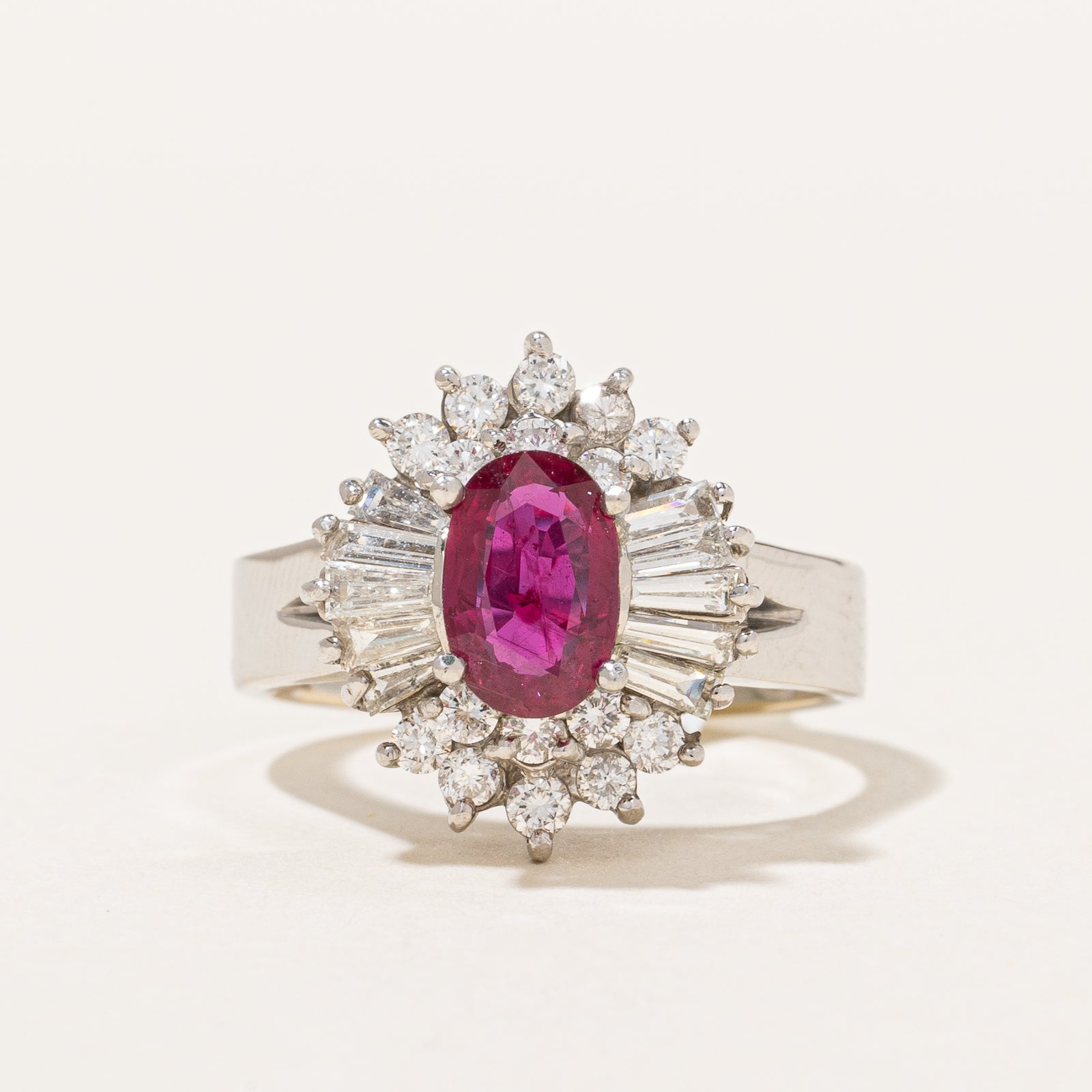 Split Shank Ruby & Diamond Halo Ring | 1.28ct, 0.88ctw | SZ 6.75 |