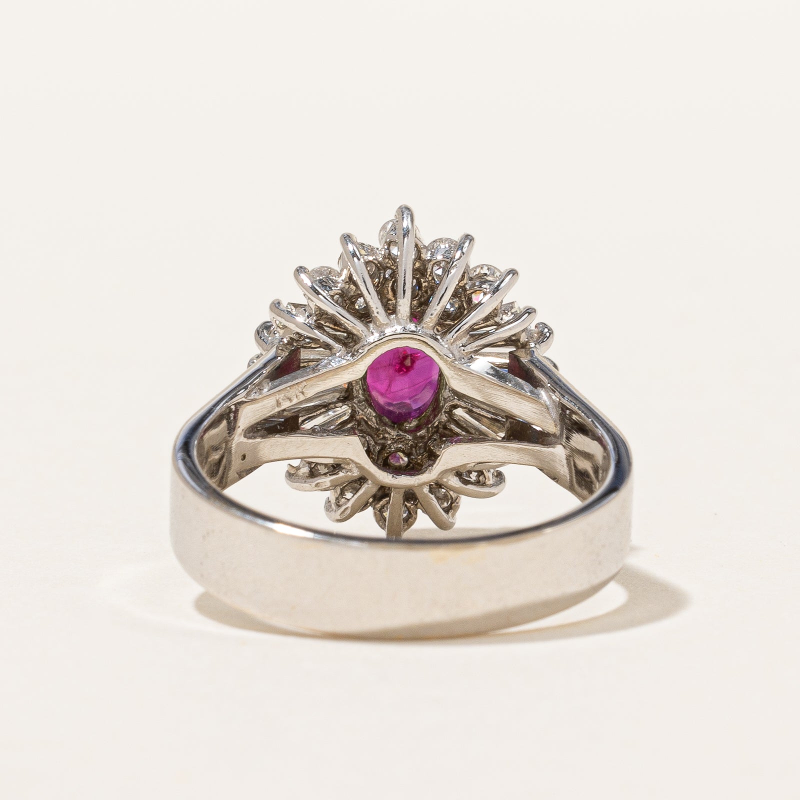 Split Shank Ruby & Diamond Halo Ring | 1.28ct, 0.88ctw | SZ 6.75 |