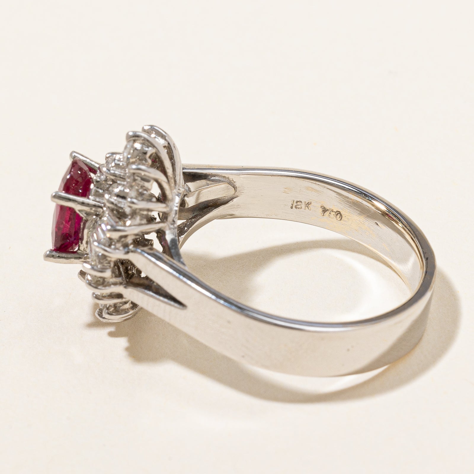 Split Shank Ruby & Diamond Halo Ring | 1.28ct, 0.88ctw | SZ 6.75 |